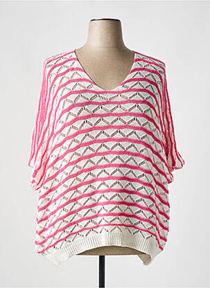 Megztinis ažūrinė tinklinė medžiaga 3/4 rankovės rožinė TRICOT STATION moteris