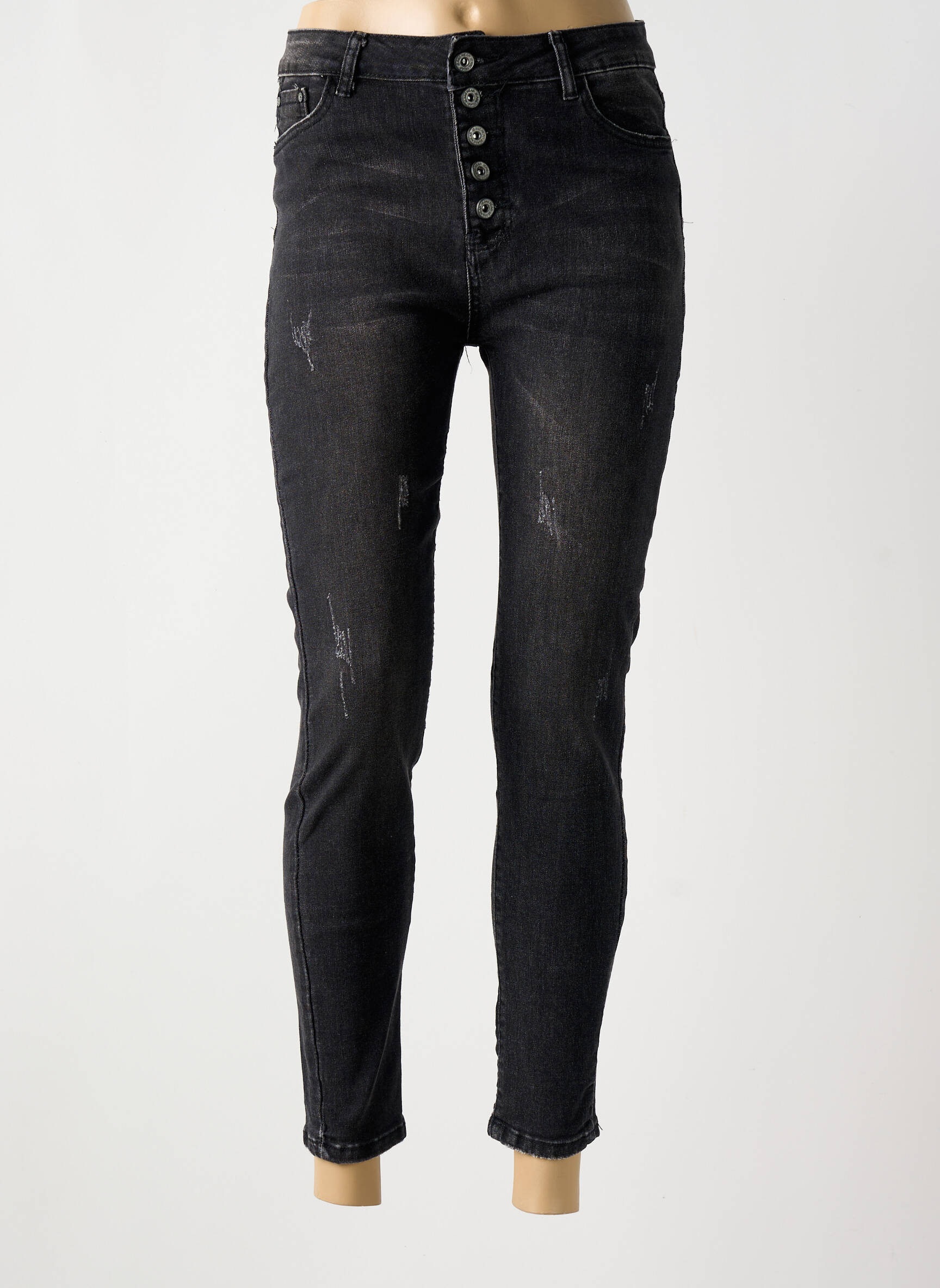 Lieknos džinsai nusidėvėjęs ir išblukęs efektas aukšta talija juodas JEANS WEAR moteris