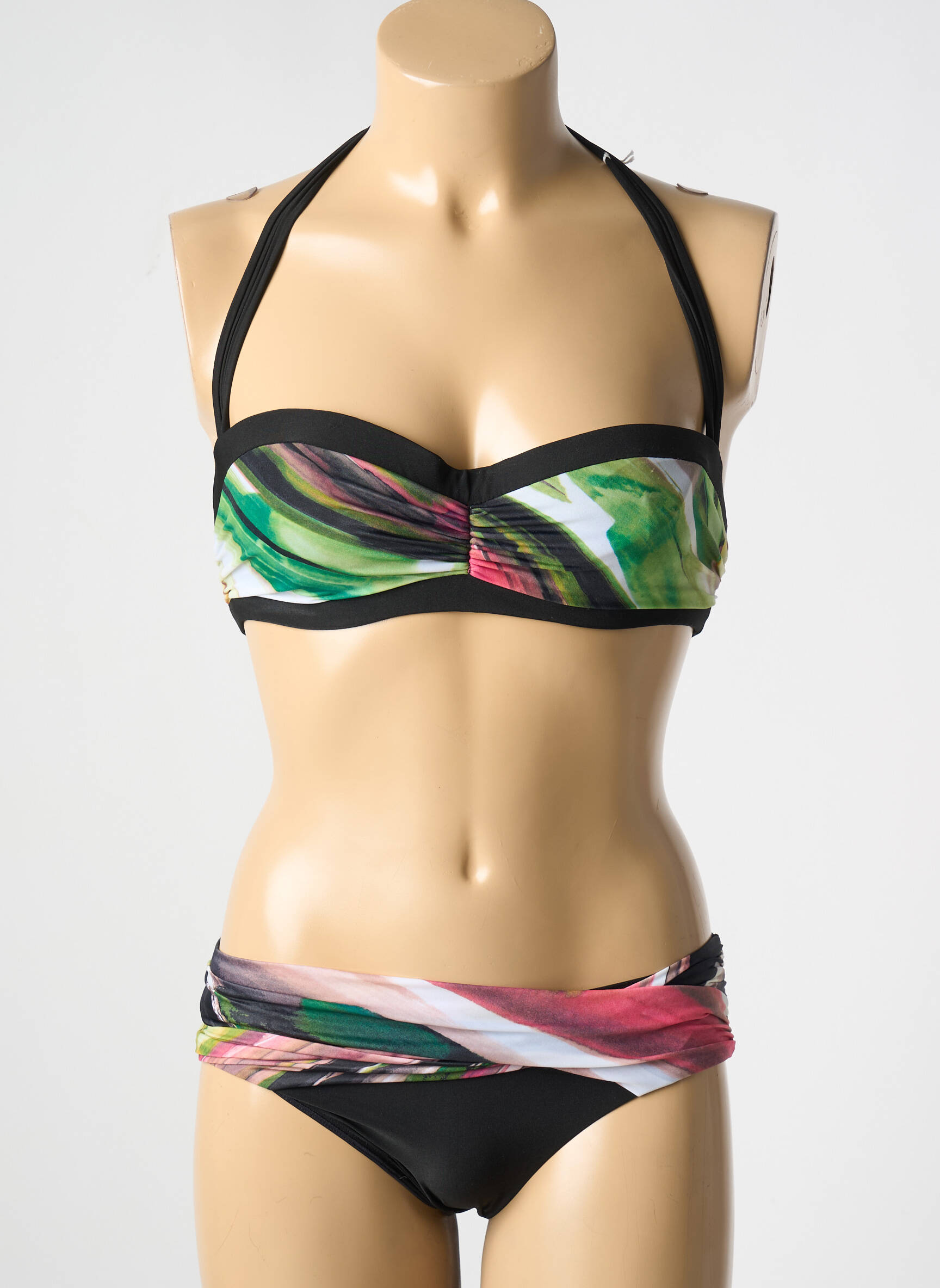 Dvivietis maudymosi kostiumėlis tamprumas aukštas balkoninis liemenėlė juodas NICOLE OLIVIER moteris