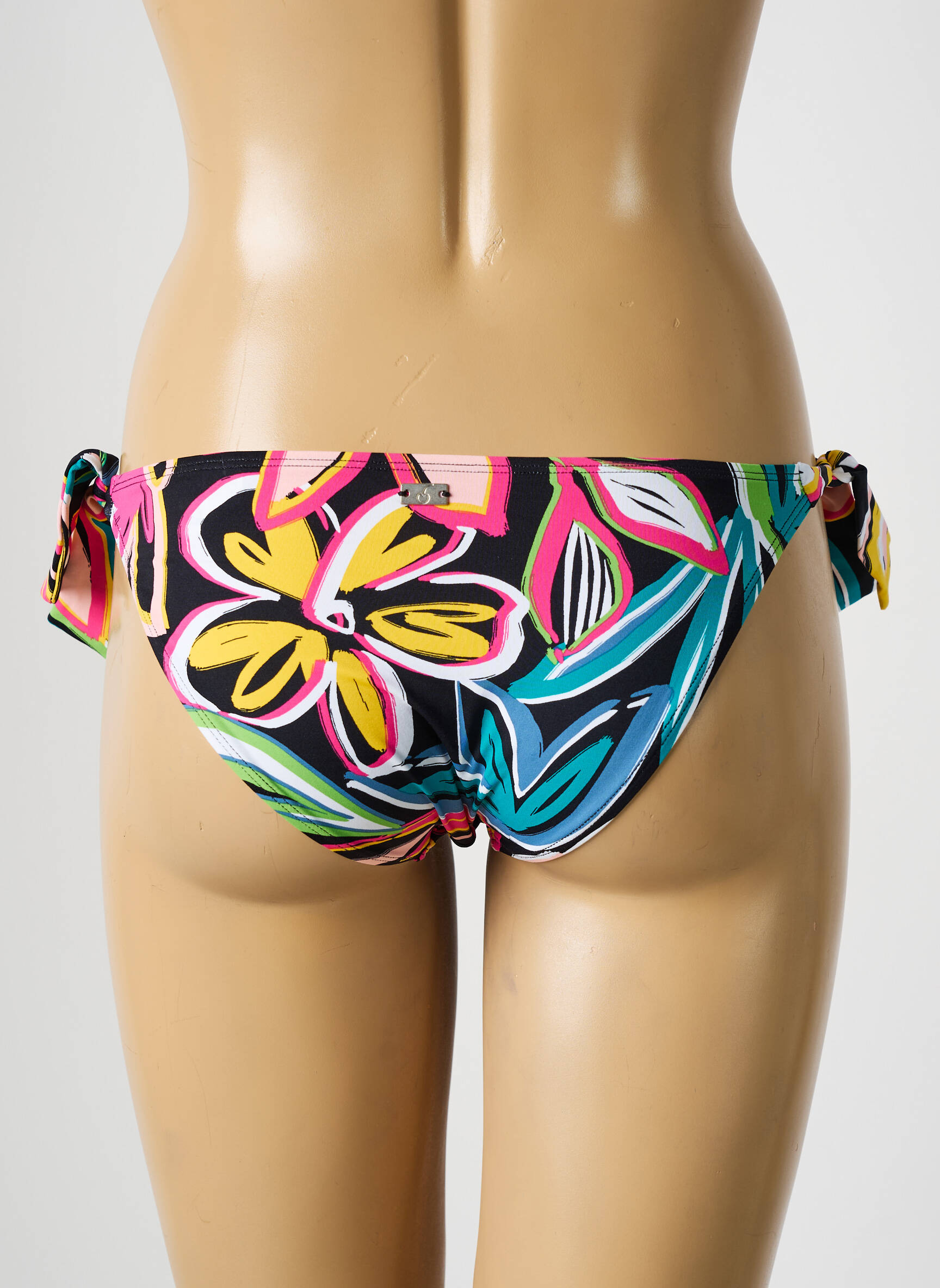 Maudymosi kelnaitės gėlių raštas bikini juodas CHERRY BEACH moteris
