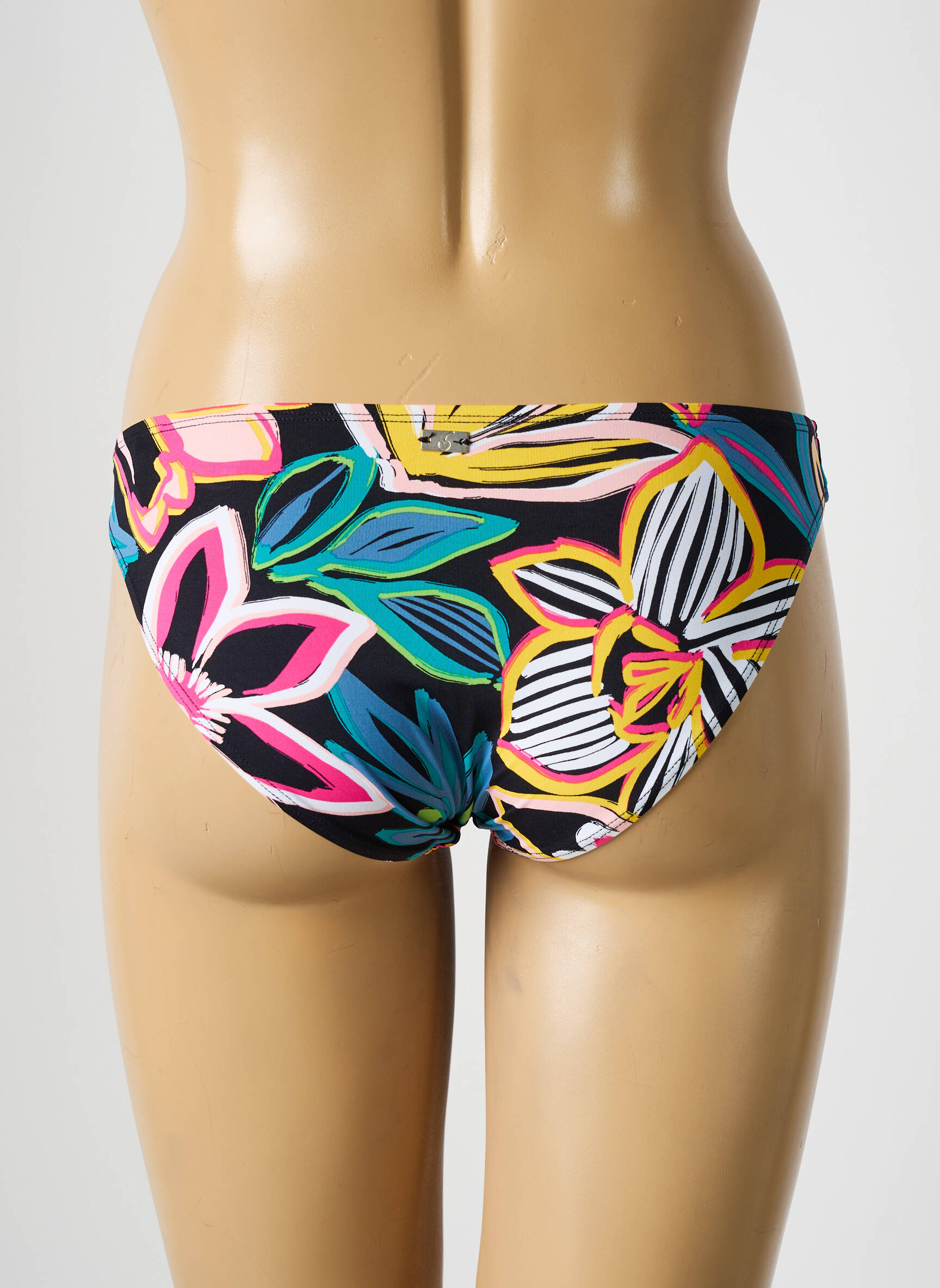 Maudymosi kelnaitės gėlių raštas bikini juodas CHERRY BEACH moteris