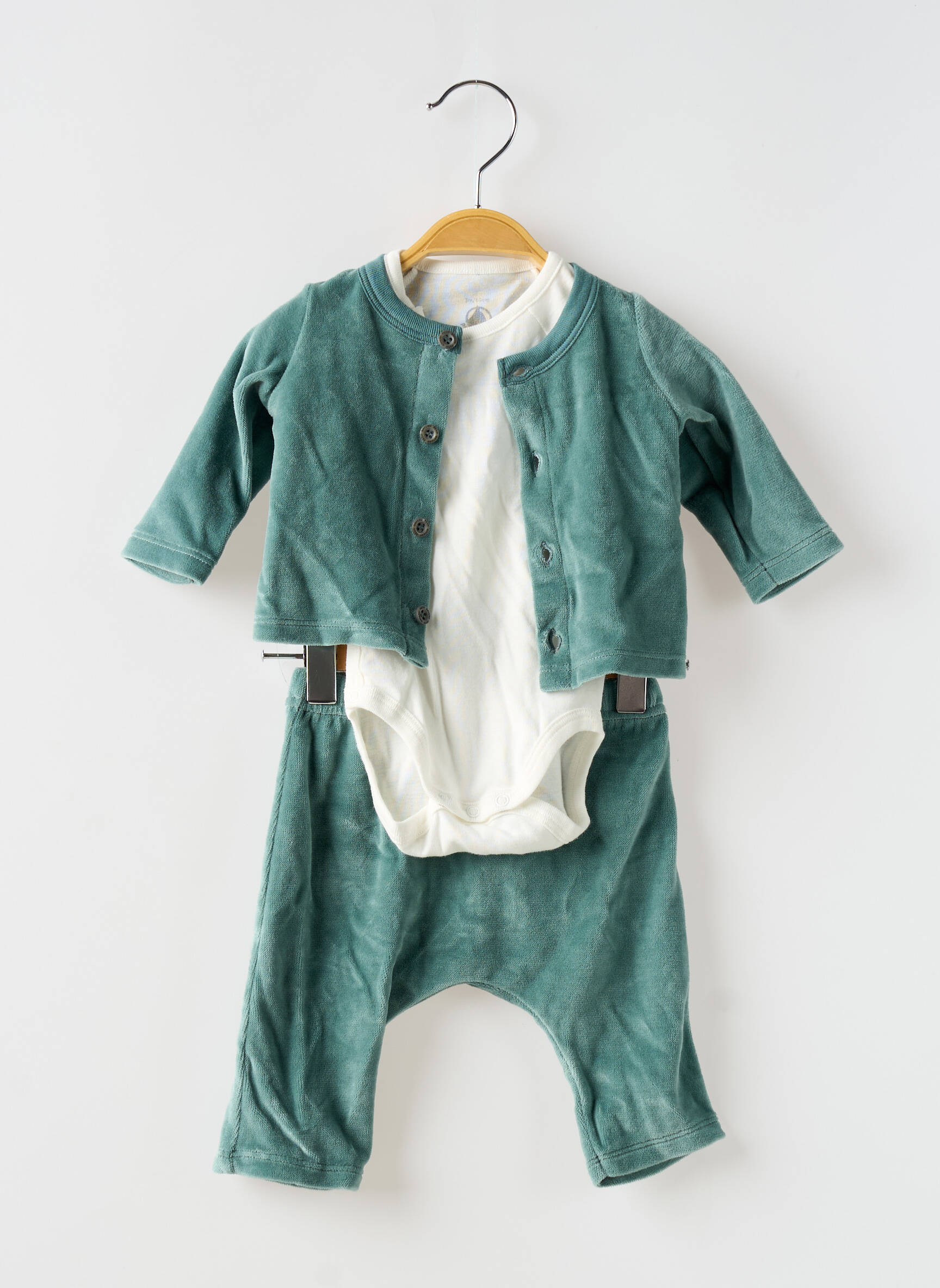 Kelnaičių rinkinys ilgos rankovės žalias PETIT BATEAU mergina