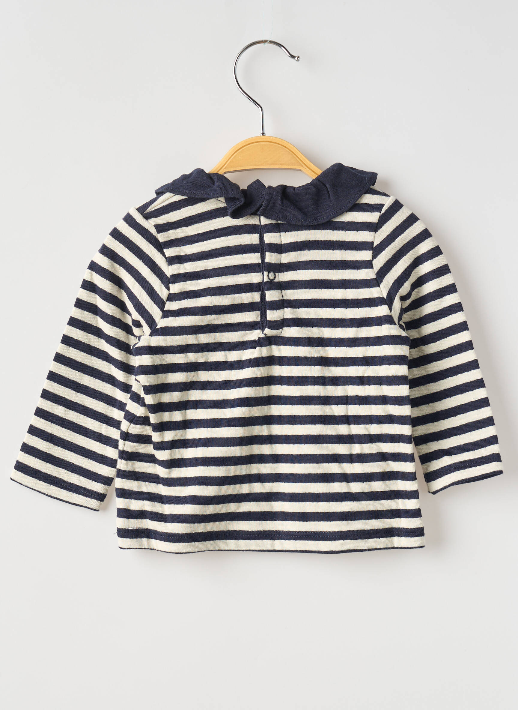 T-marškinys centrinė iškirptė ilgos rankovės mėlyna PETIT BATEAU mergina