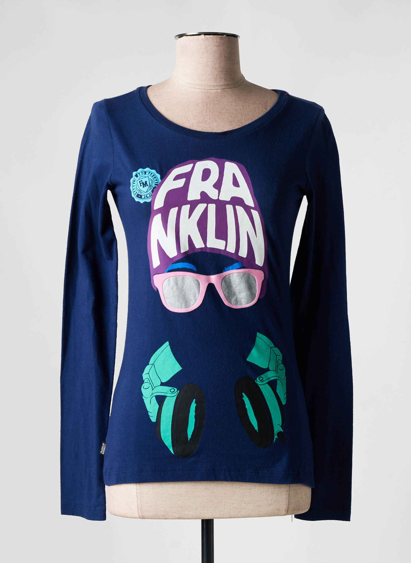 T-marškinys ilgos rankovės ilgos rankovės mėlyna FRANKLIN MARSHALL moteris