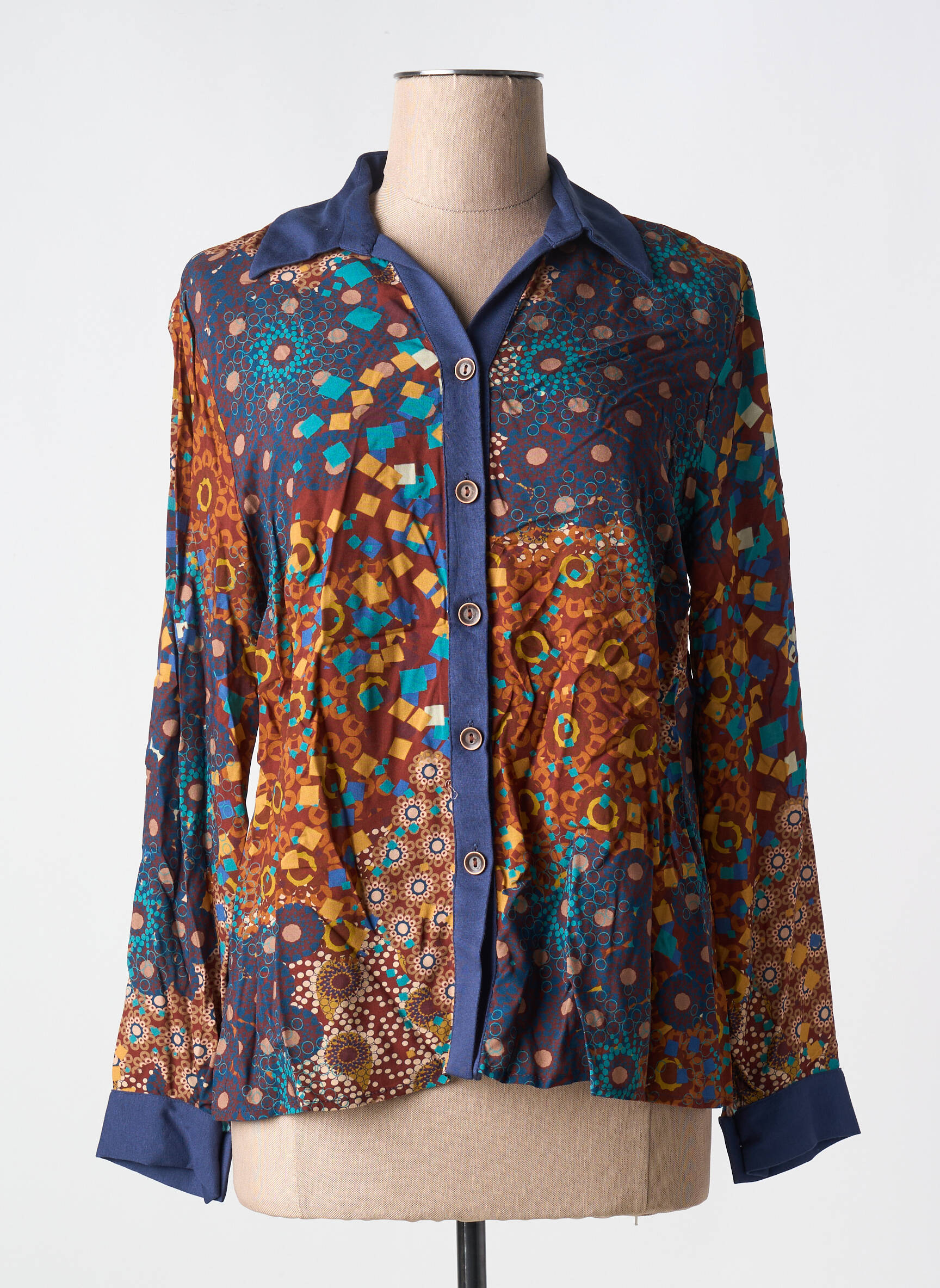 Moteriškas marškinys fantazijos raštas ilgos rankovės mėlyna GUY DUBOUIS moteris
