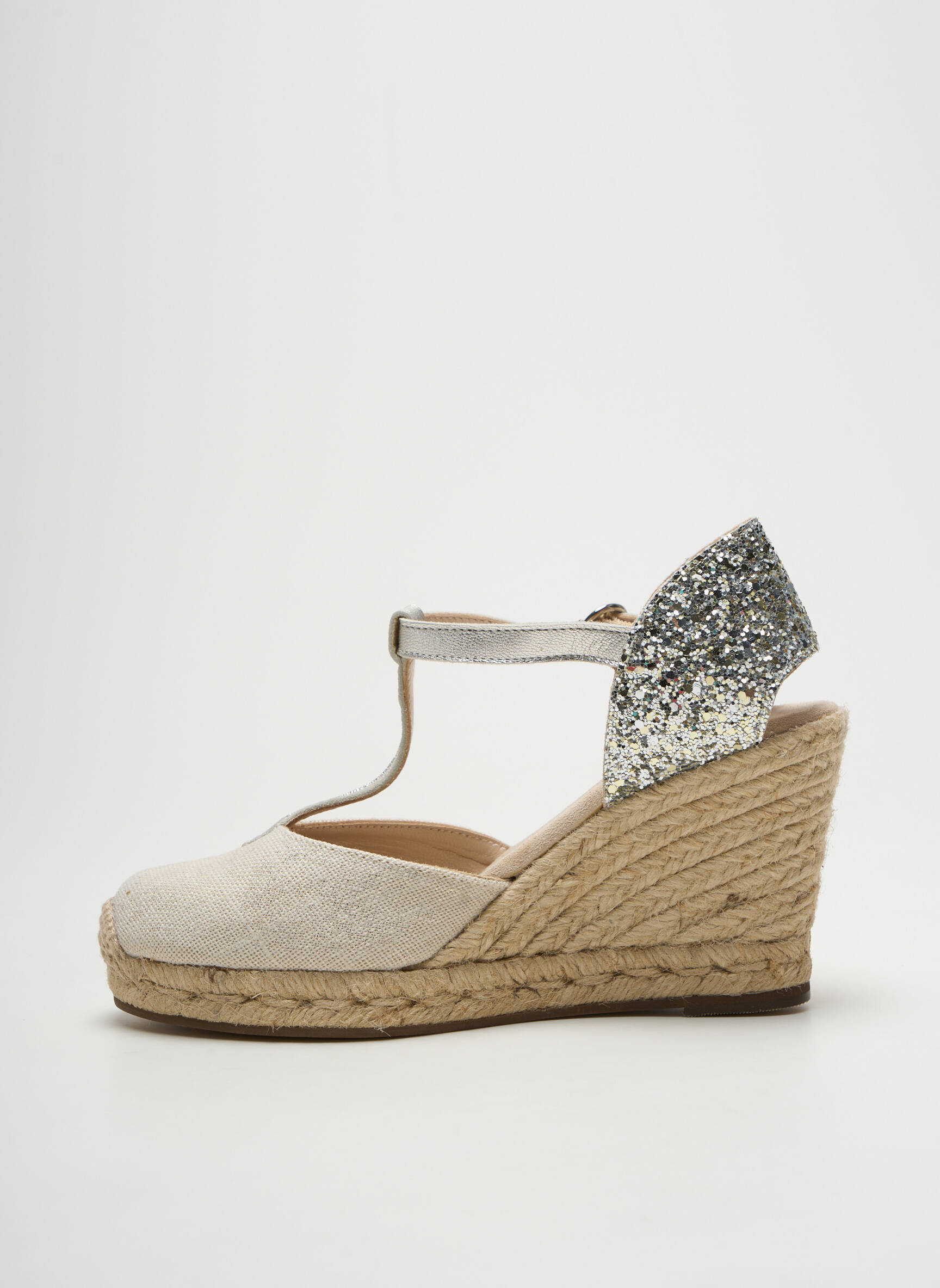 Espadrilės apvalus mygtukas kulnas nuo 7 iki 9 cm sidabrinė ESCADRILLE moteris