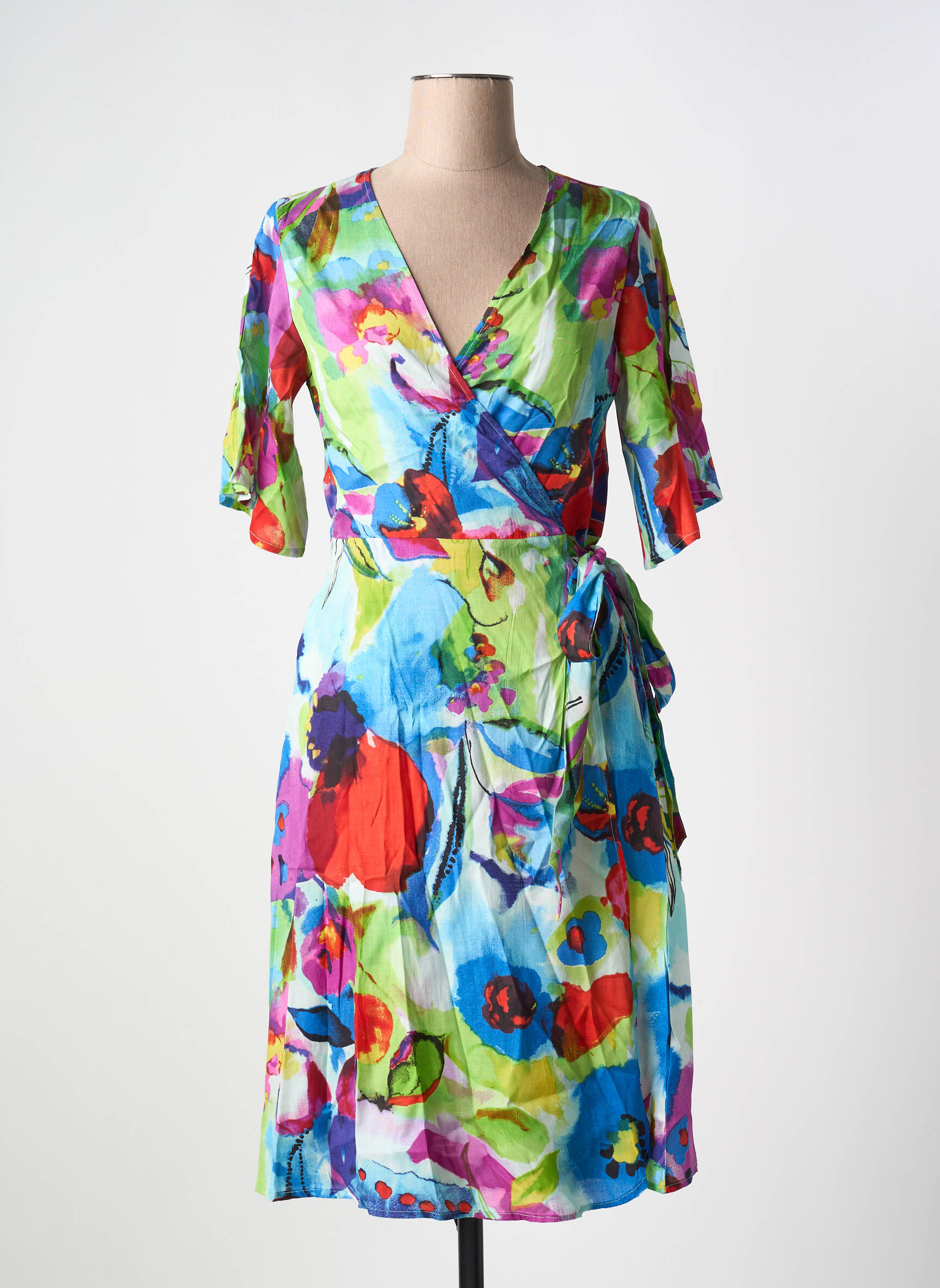 Pusilgių suknelė gėlių raštas trumpas rankovės mėlyna ORIENTIQUE NATURALLY moteris