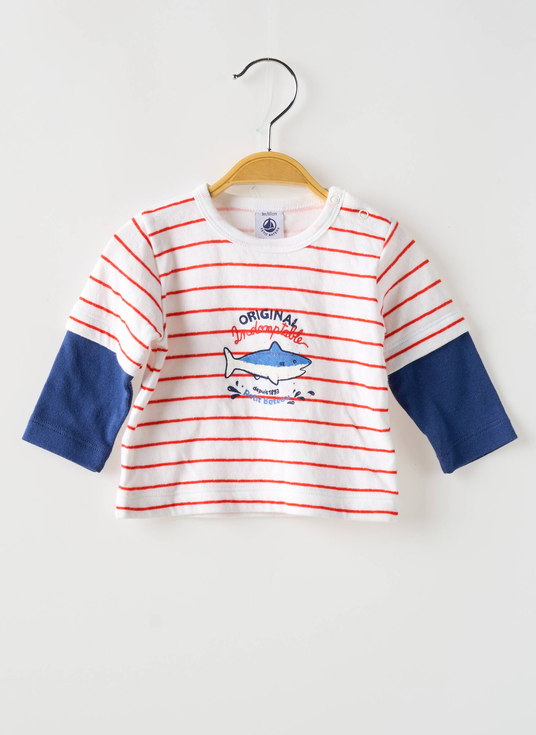 T-marškinys tamprumas ilgos rankovės baltas PETIT BATEAU berniukas