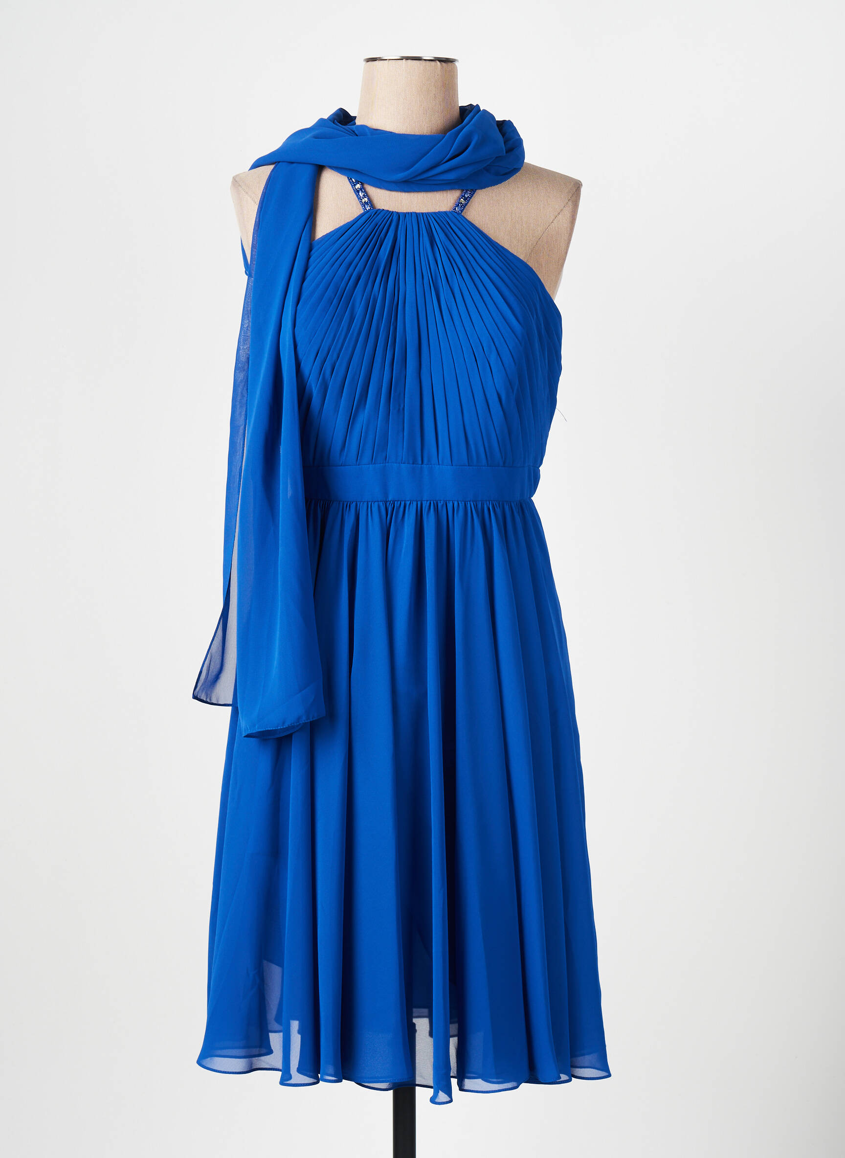Pusilgių suknelė sklandi forma be rankų mėlyna FASHION NEW YORK moteris