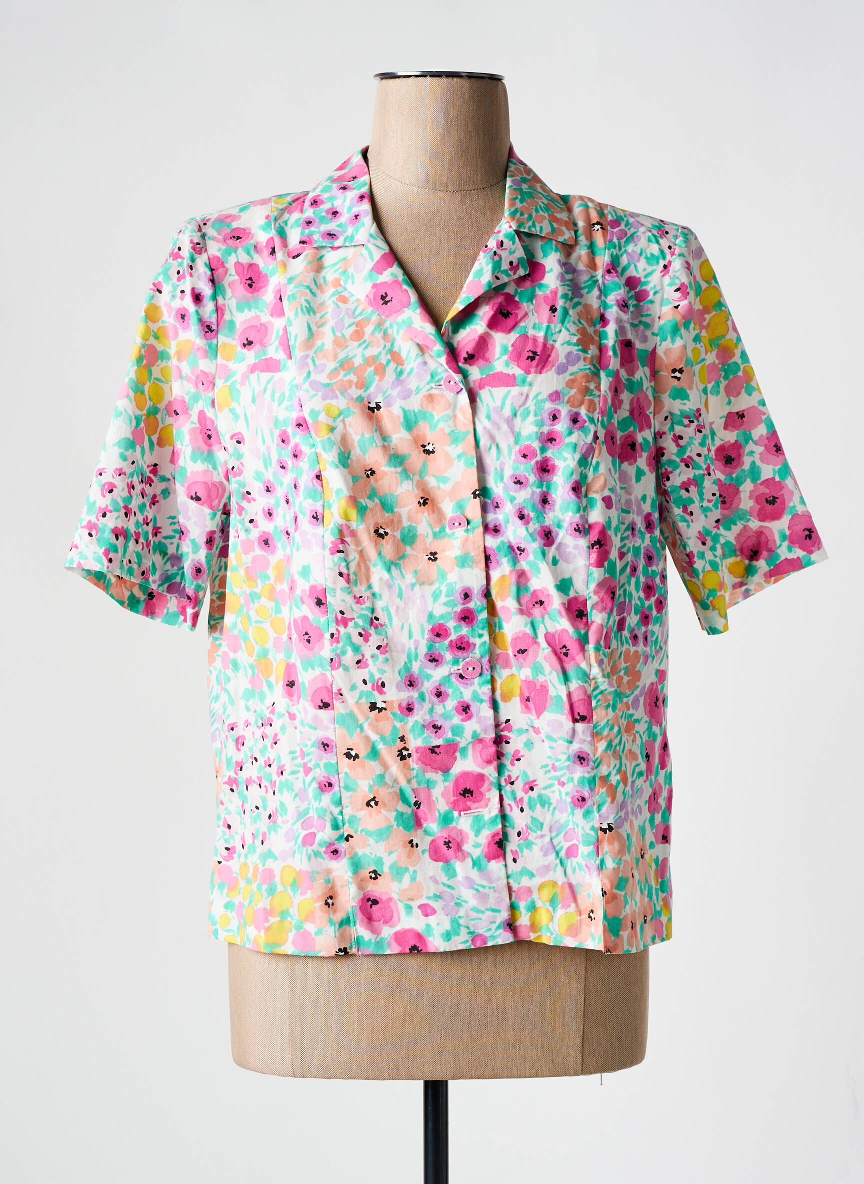 Moteriškas marškinys gėlių raštas trumpas rankovės baltas FRANCE RIVOIRE moteris