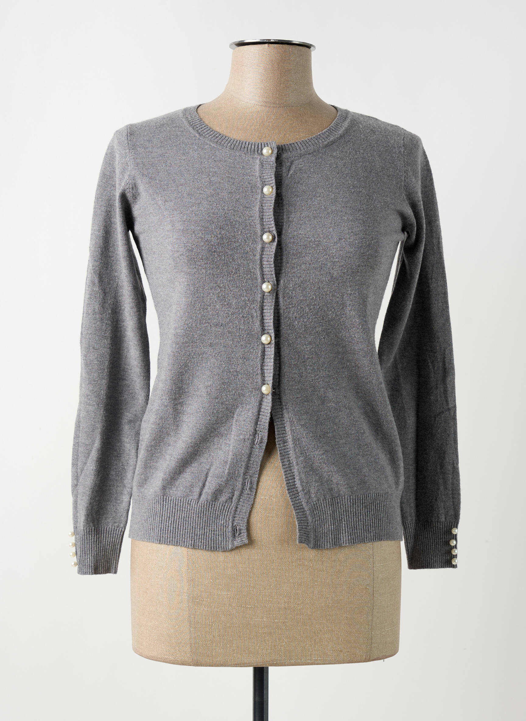 Ilgų rankovių liemenė apvalus kaklas pilka CASHMERE COMPANY moteris