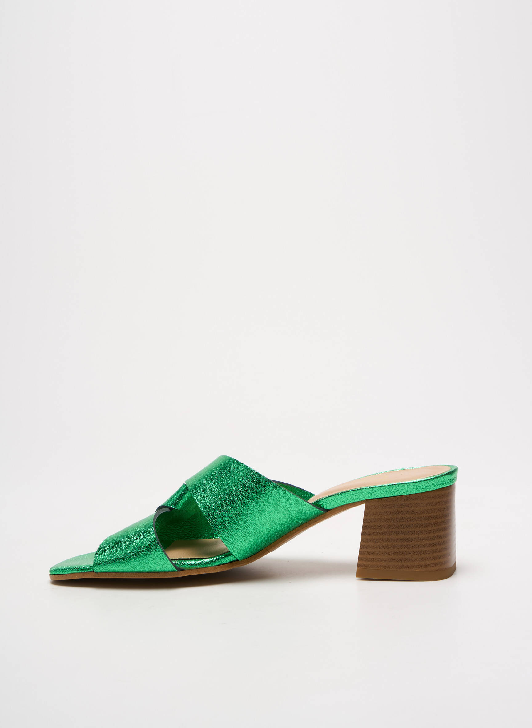 Mule/sabotai lygus audinys kulnas nuo 4 iki 6 cm žalias QOO TUM moteris