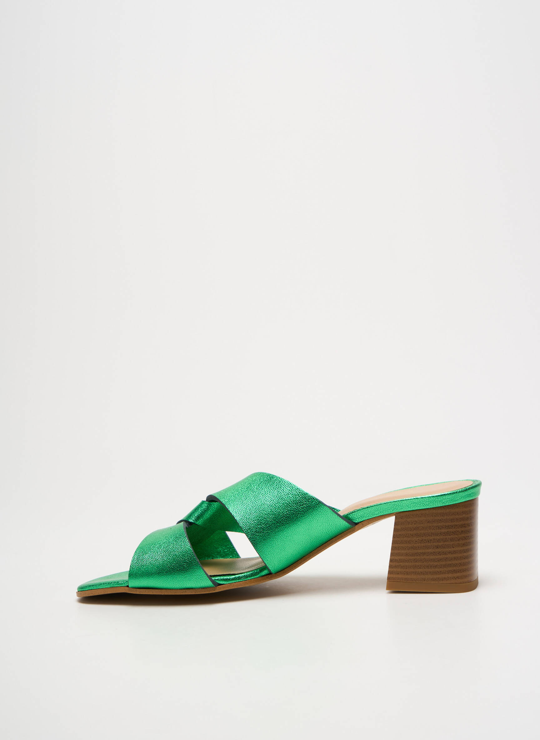 Mule/sabotai lygus audinys kulnas nuo 4 iki 6 cm žalias QOO TUM moteris