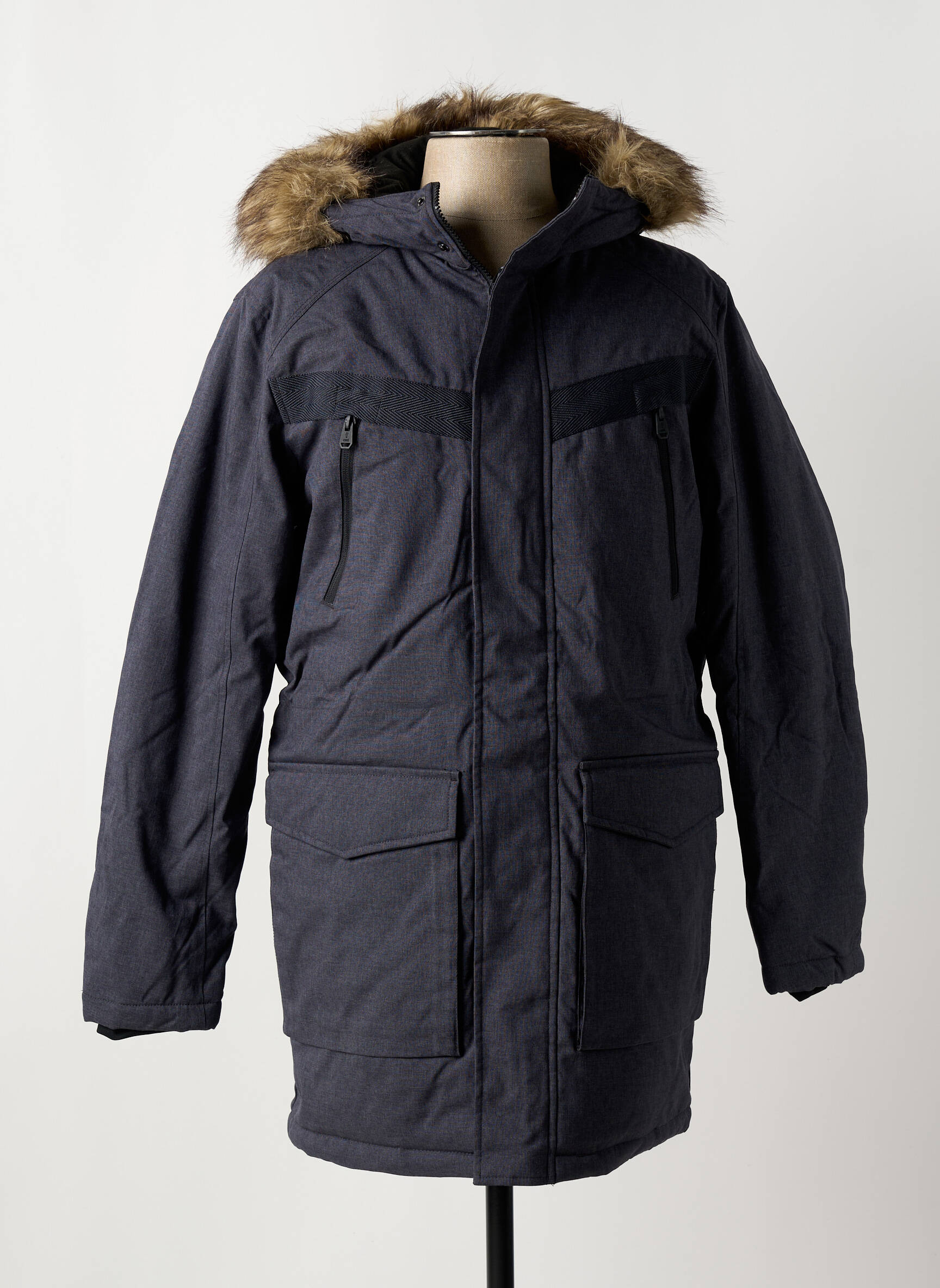 Parka vidinė apdaila su satiniu pamušalu su gobtuvu mėlyna JACK & JONES vyras