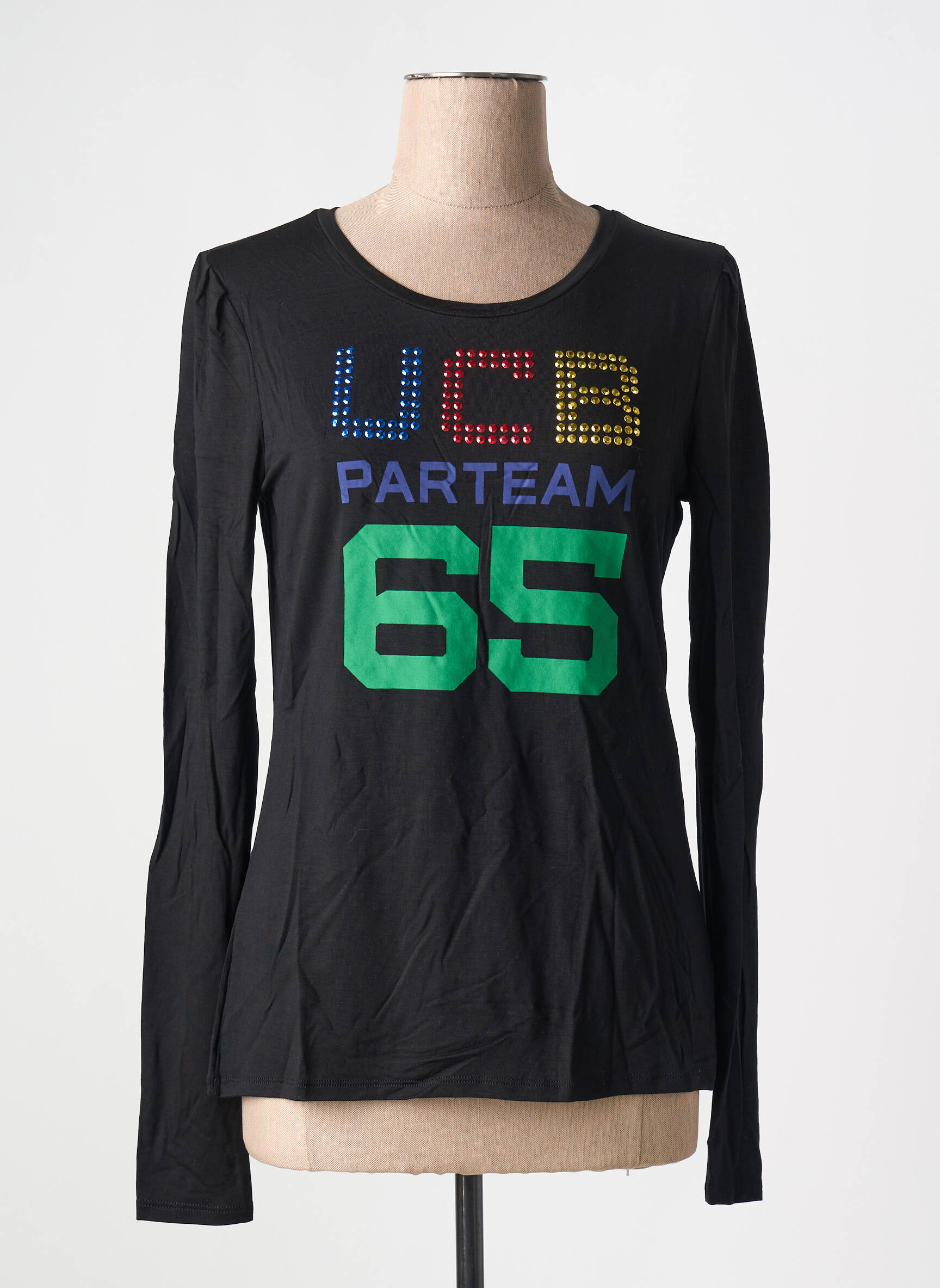 T-marškinys floqué serigrafija ilgos rankovės juodas UNITED COLORS OF BENETTON moteris