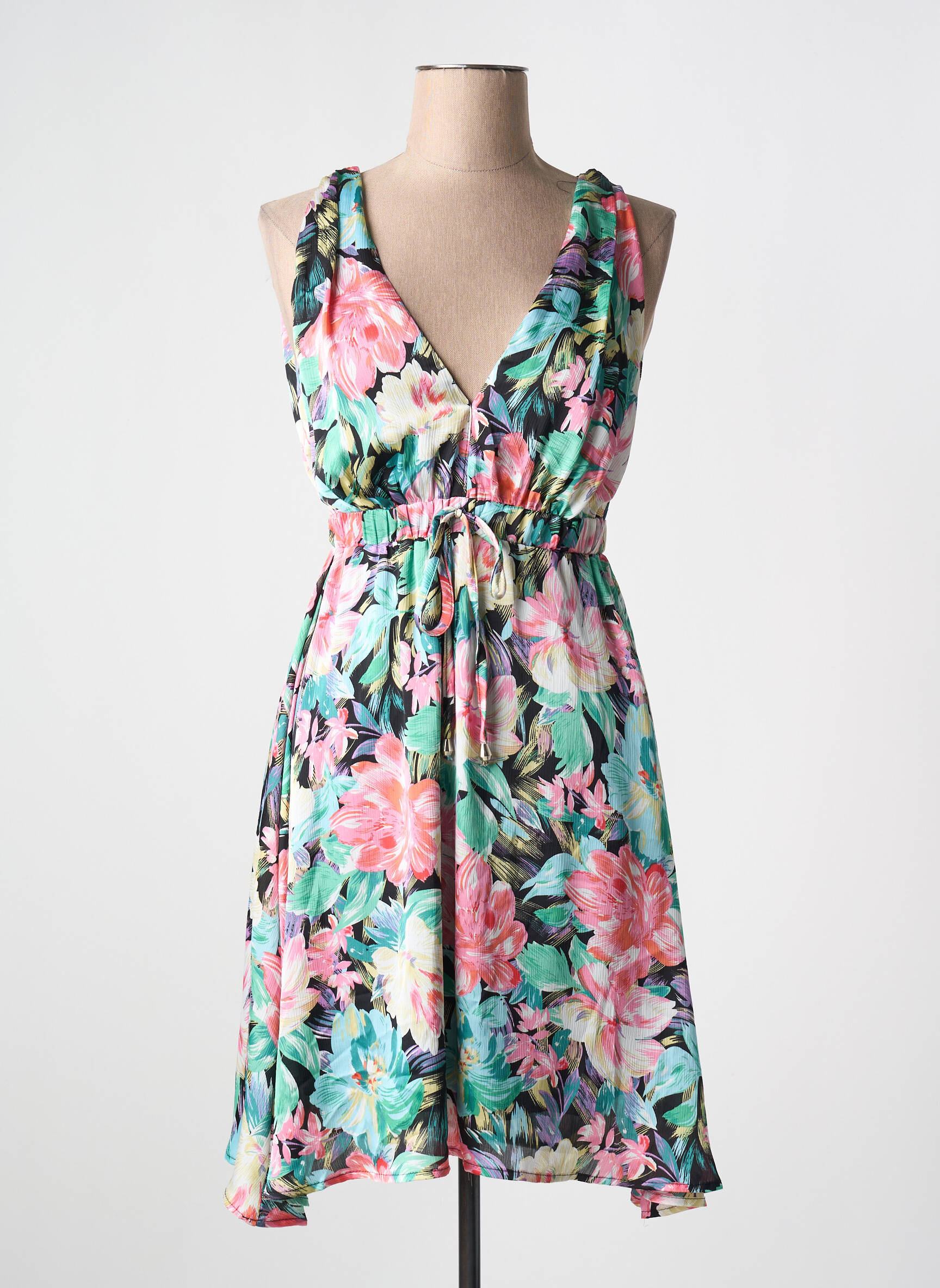 Pusilgių suknelė gėlių raštas be rankų juodas HF WOMAN COLLECTION moteris