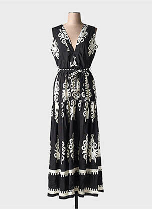 Ilga suknelė fantazijos raštas be rankų juodas HF WOMAN COLLECTION moteris