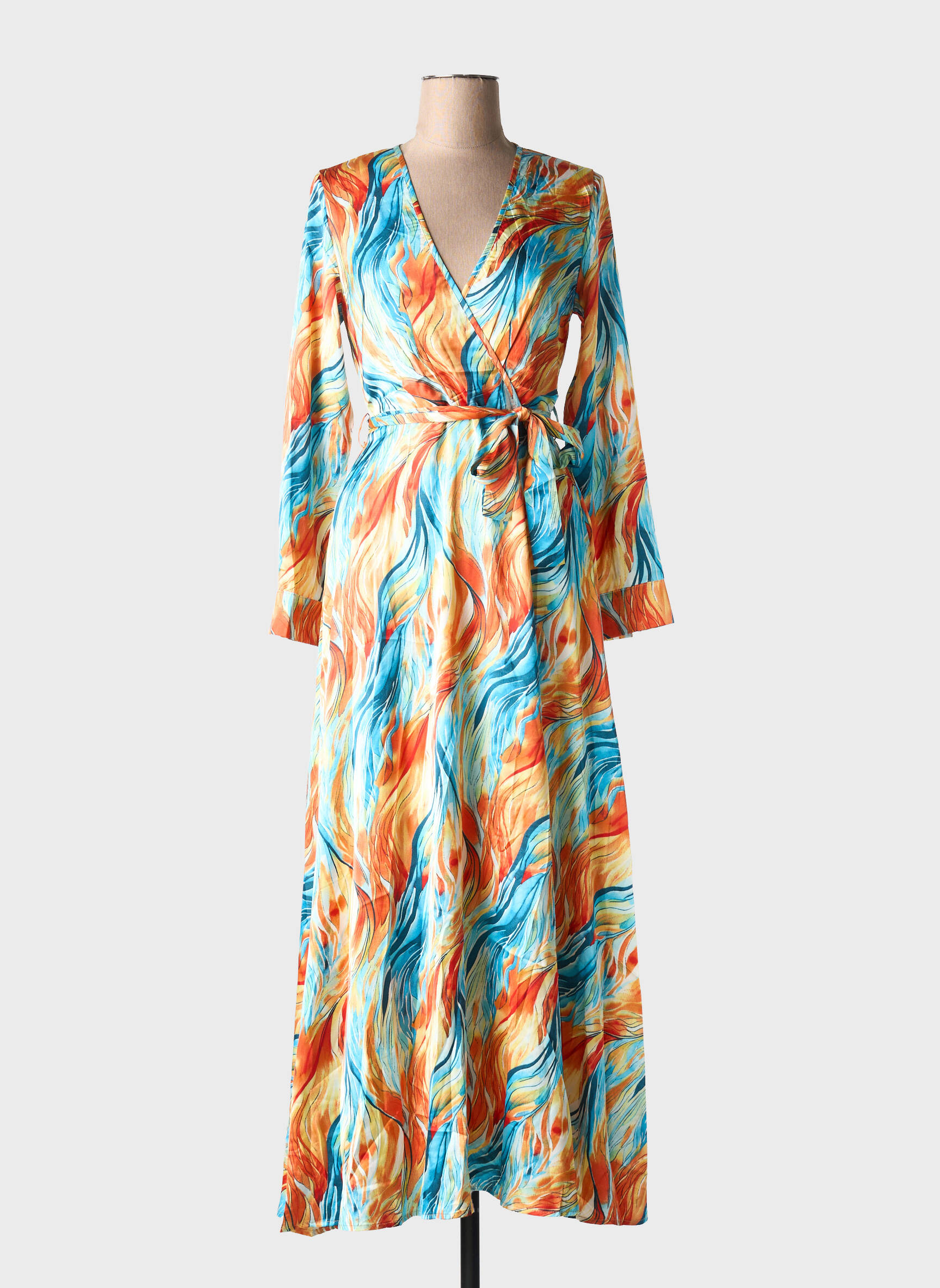 Ilga suknelė fantazijos raštas ilgos rankovės oranžinė HF WOMAN COLLECTION moteris