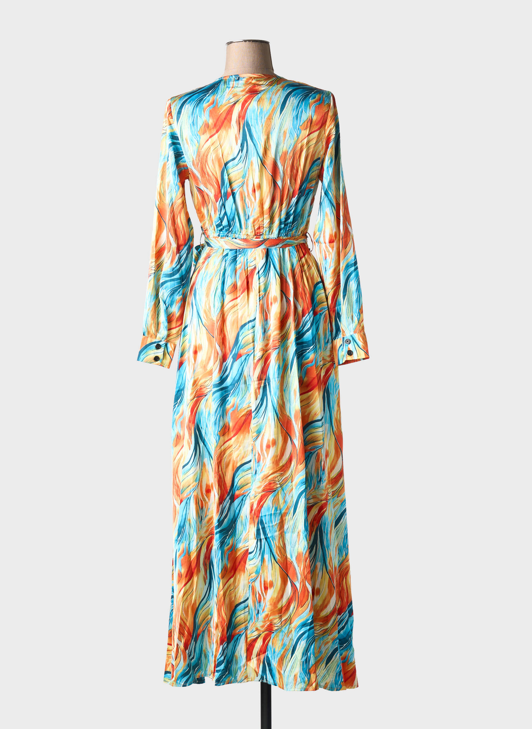 Ilga suknelė fantazijos raštas ilgos rankovės oranžinė HF WOMAN COLLECTION moteris