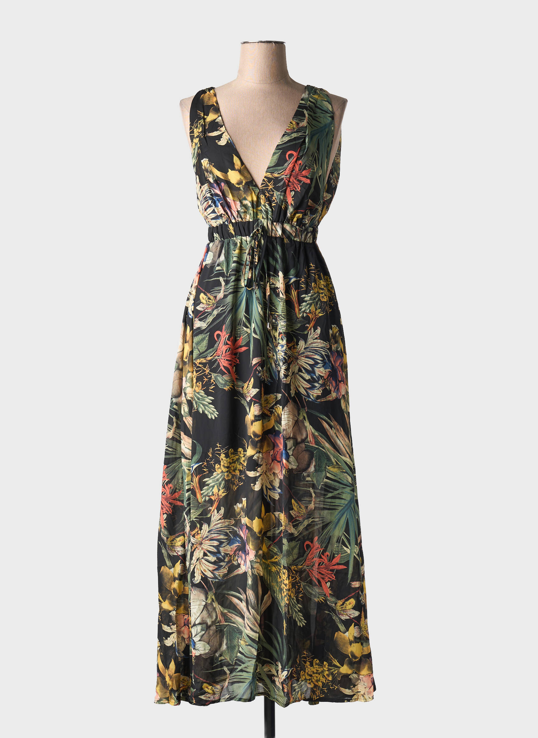Ilga suknelė gėlių raštas be rankų juodas HF WOMAN COLLECTION moteris