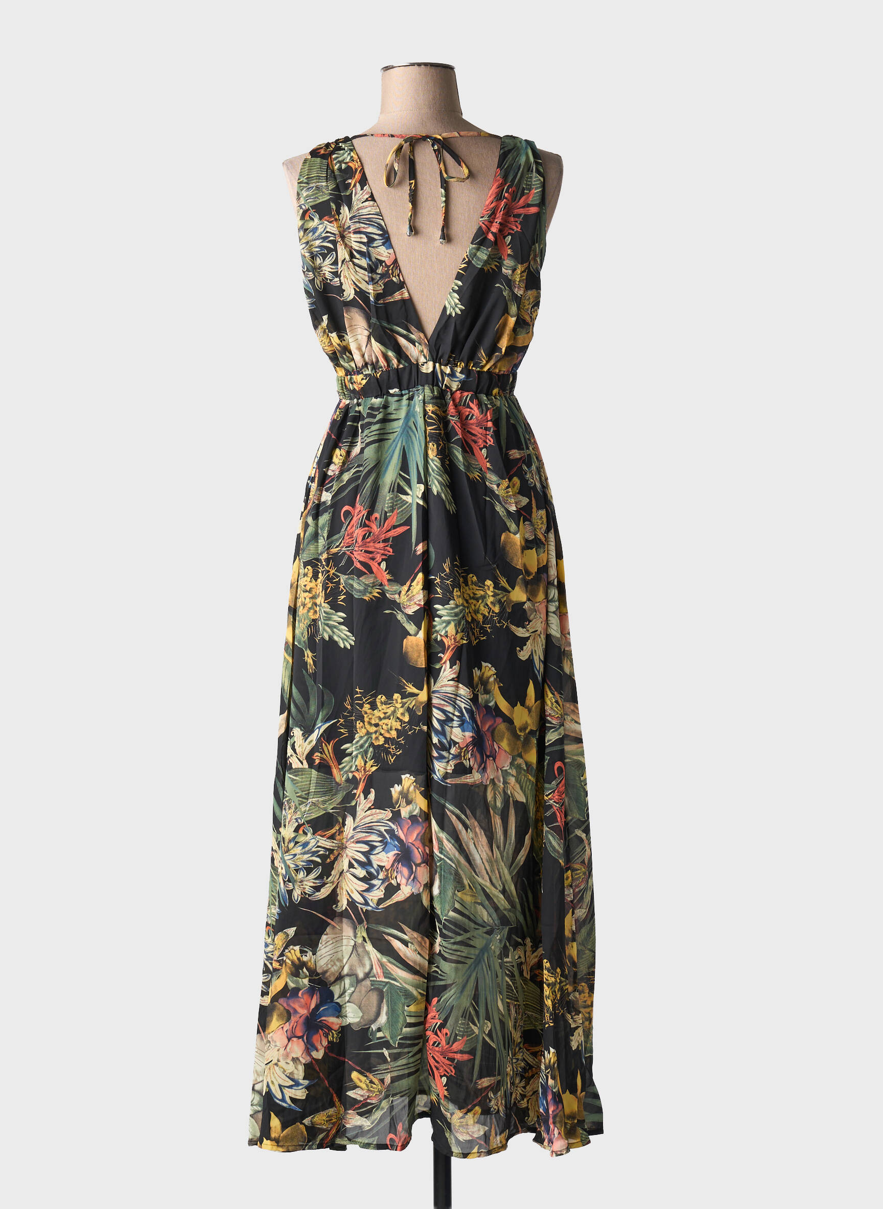 Ilga suknelė gėlių raštas be rankų juodas HF WOMAN COLLECTION moteris