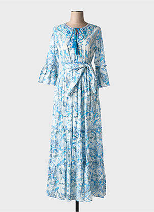 Ilga suknelė išplatėjusi kirpimas 3/4 rankovės mėlyna FASHION moteris