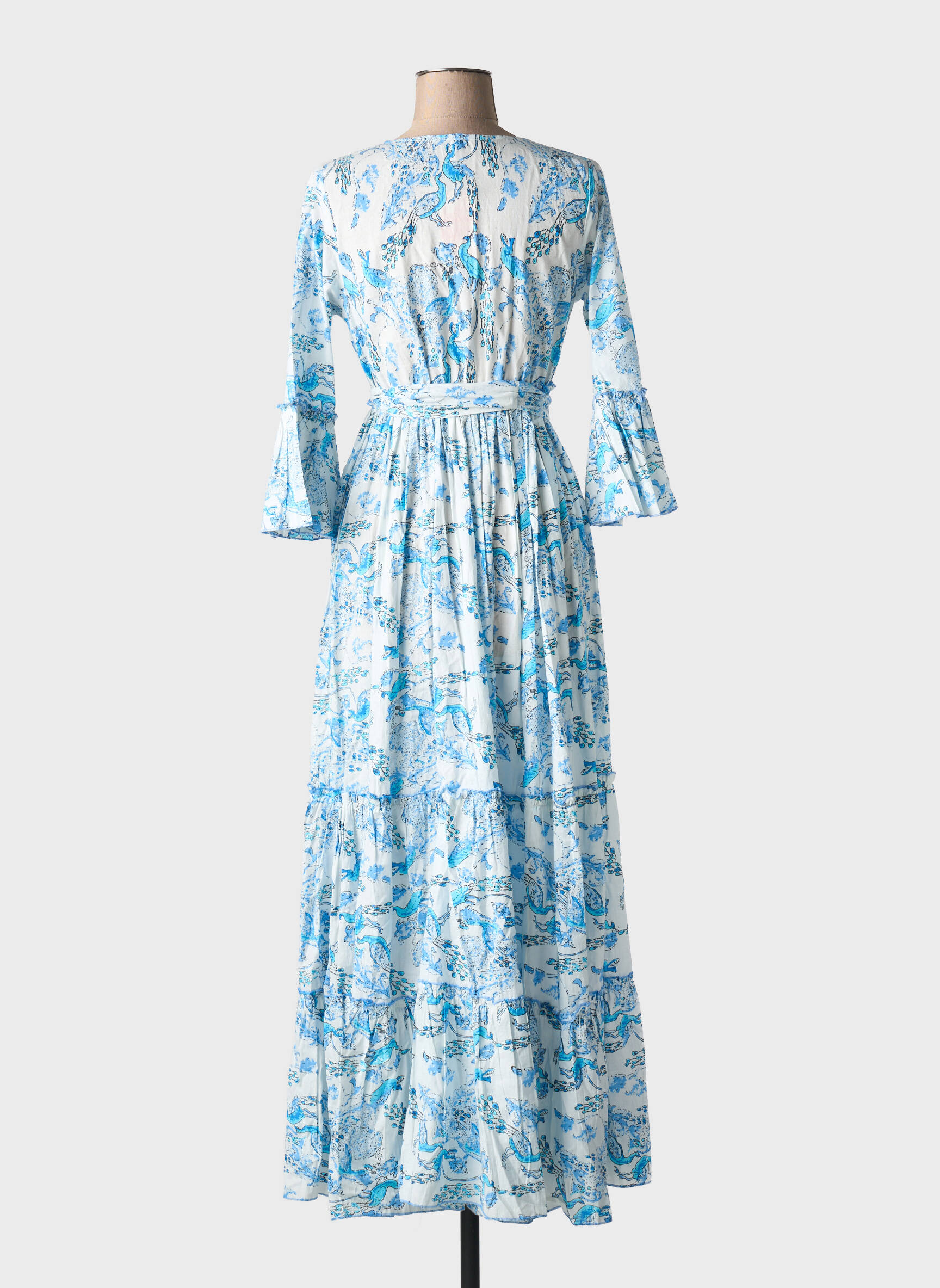 Ilga suknelė išplatėjusi kirpimas 3/4 rankovės mėlyna FASHION moteris
