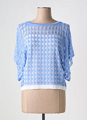 Megztinis ažūrinė tinklinė medžiaga 3/4 rankovės mėlyna TRICOT CHIC moteris