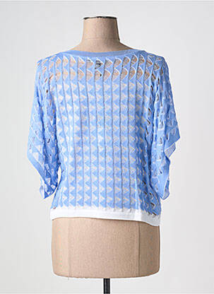 Megztinis ažūrinė tinklinė medžiaga 3/4 rankovės mėlyna TRICOT CHIC moteris