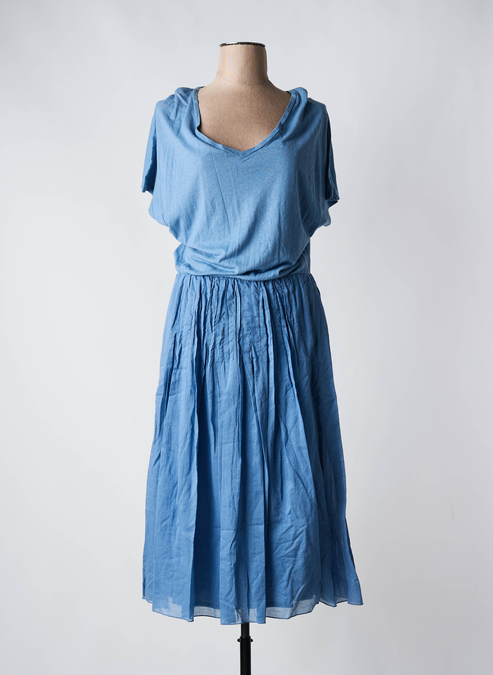 Ilga suknelė trumpas rankovės trumpas rankovės mėlyna POMANDERE moteris