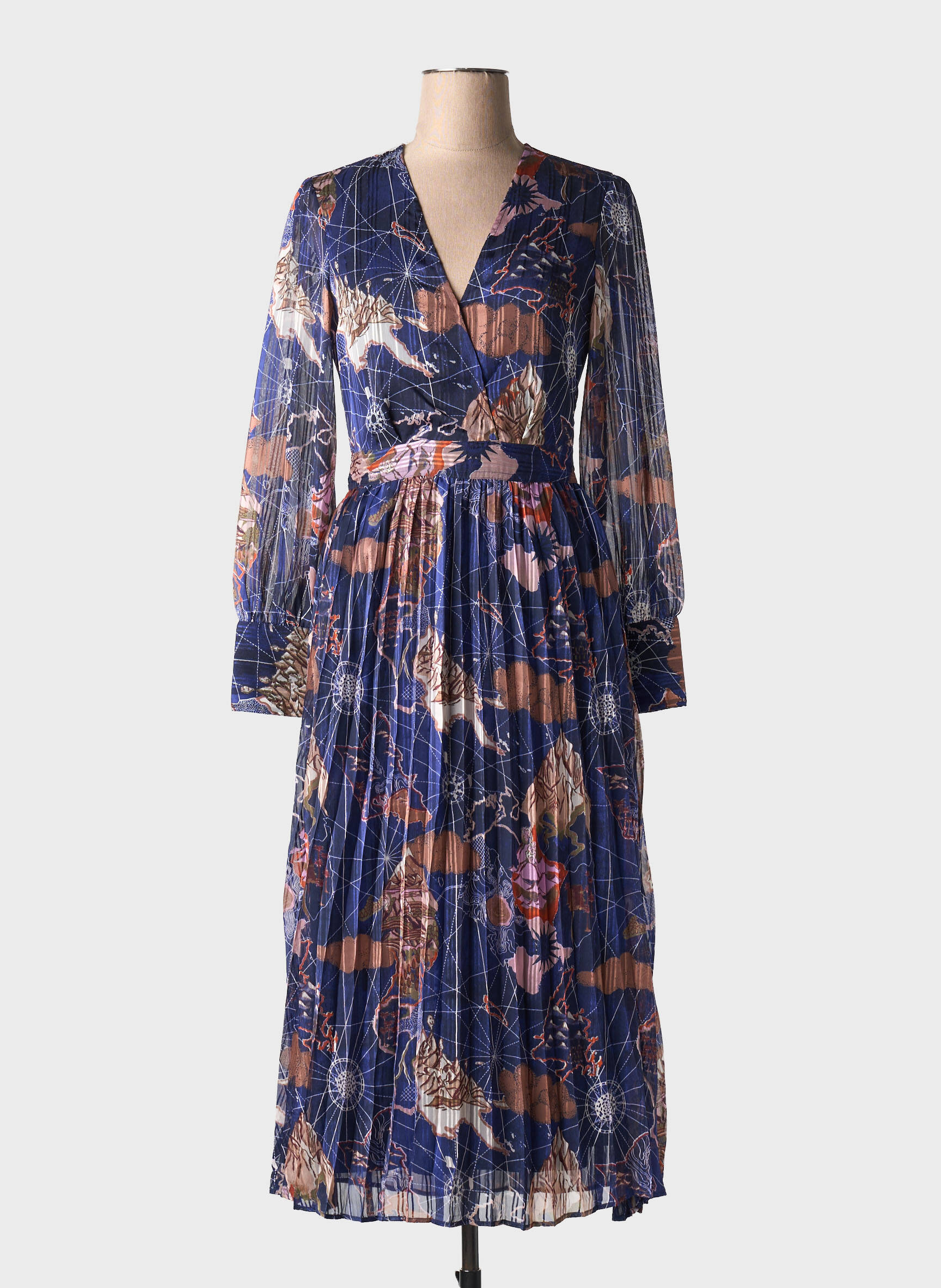 Pusilgių suknelė fantazijos raštas ilgos rankovės mėlyna SCOTCH & SODA moteris