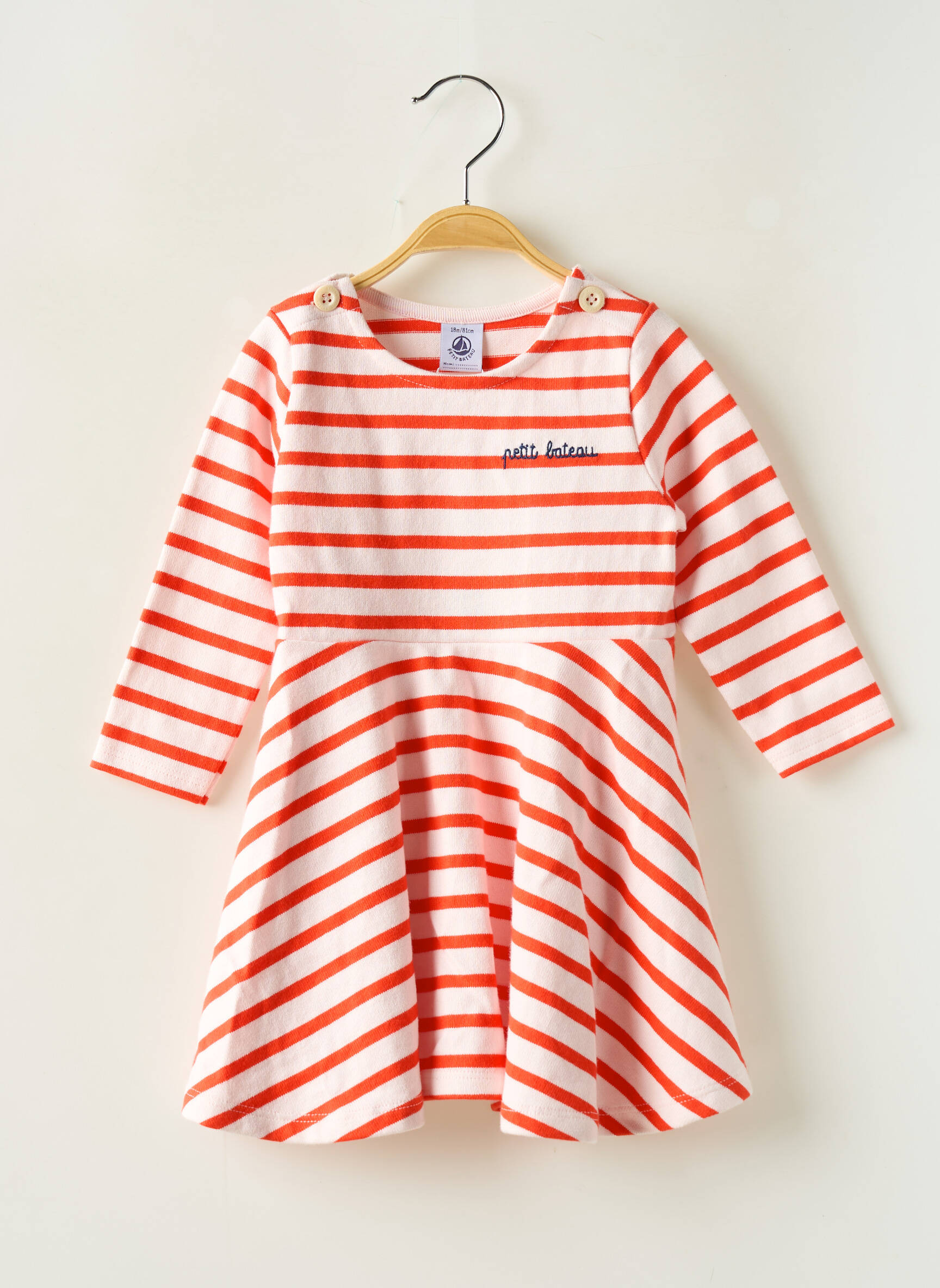 Pusilgių suknelė apvalus kaklas ilgos rankovės oranžinė PETIT BATEAU mergina