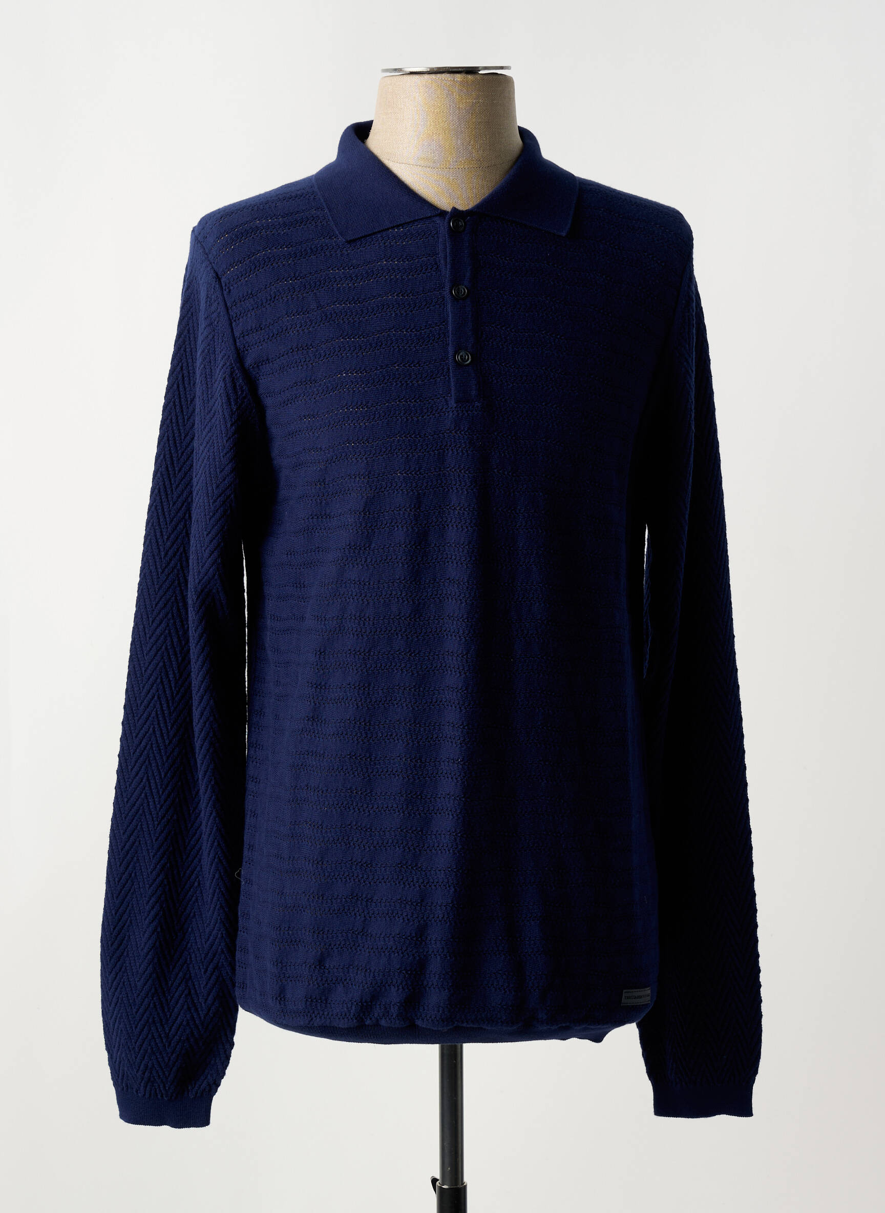 Megztinis polo apykaklė ilgos rankovės mėlyna TRUSSARDI JEANS vyras
