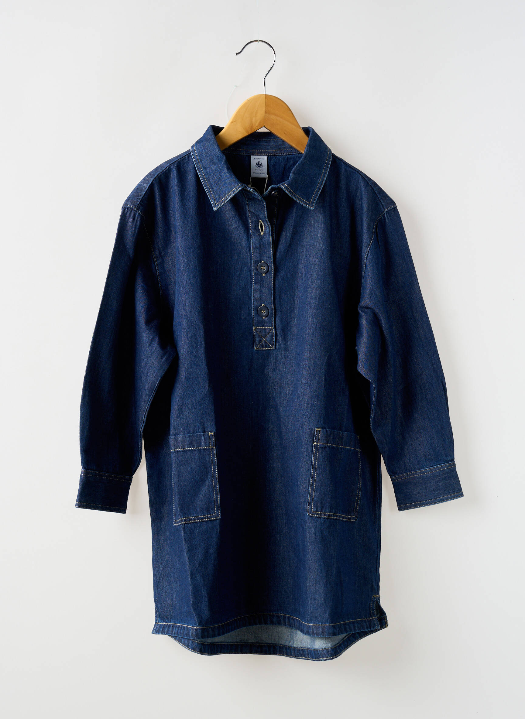 Pusilgių suknelė ilgos rankovės mėlyna PETIT BATEAU mergina
