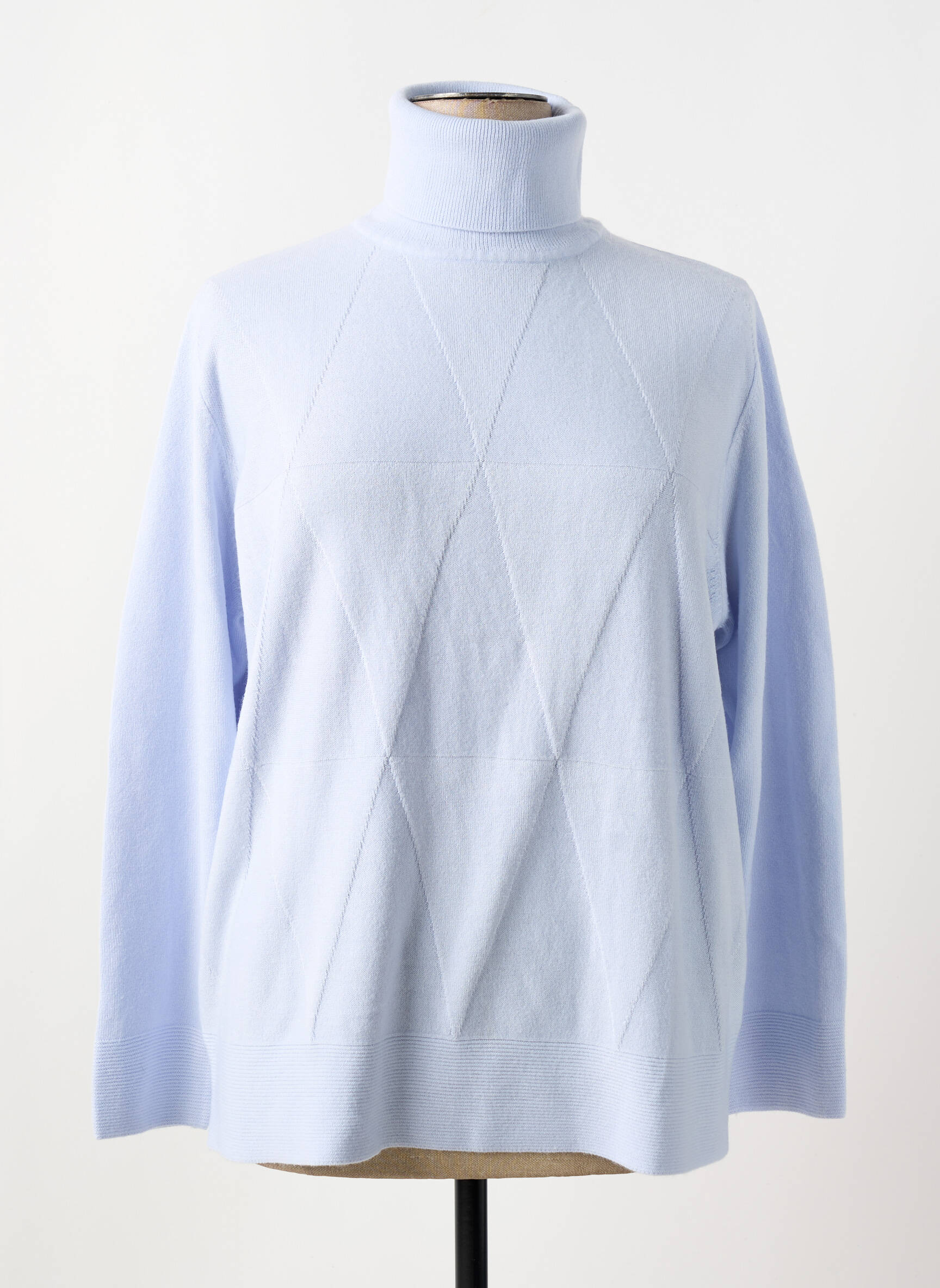 Megztinis su aukštu kaklu centrinė iškirptė ilgos rankovės mėlyna CASHMERE FEELING moteris