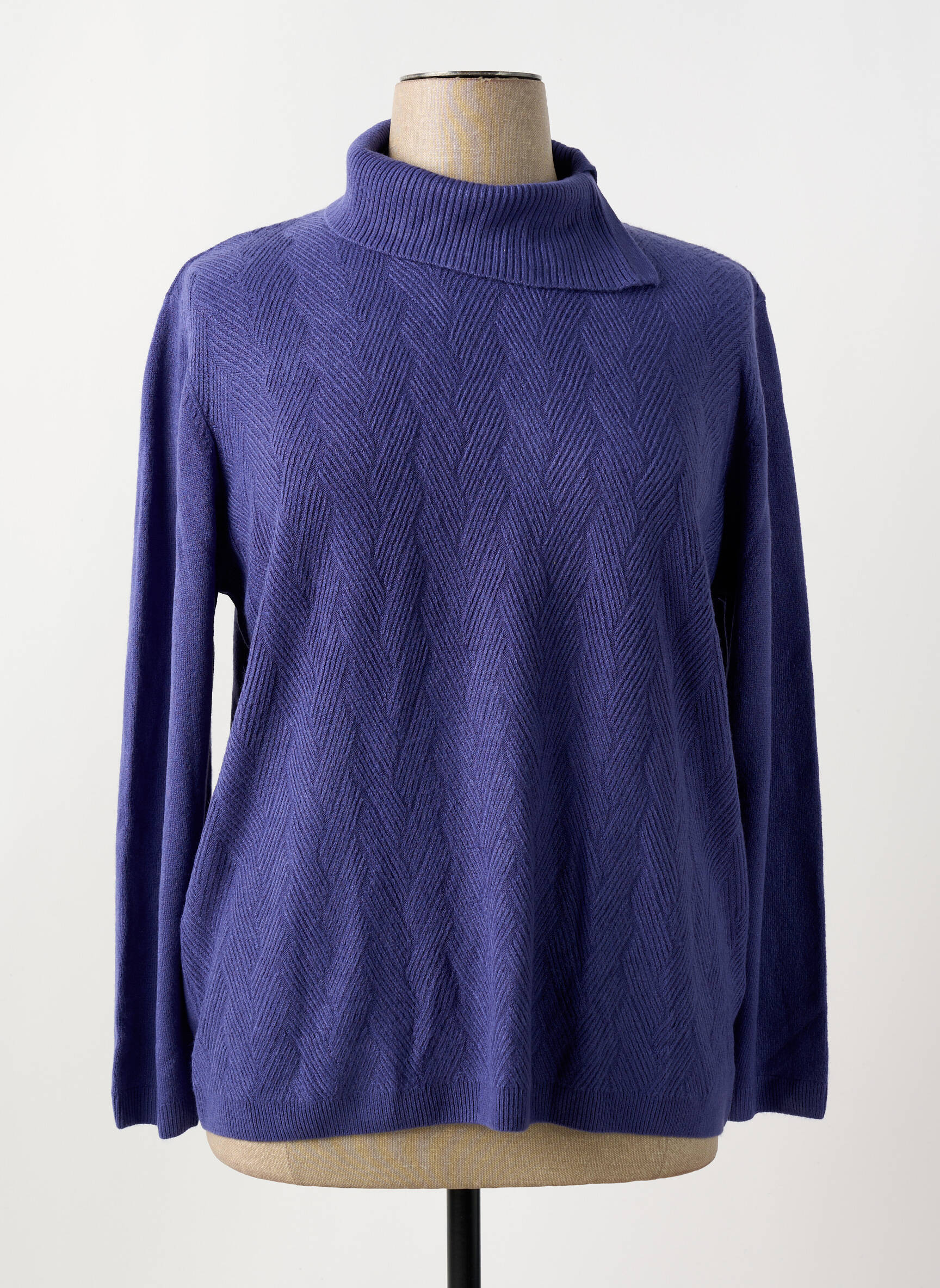 Megztinis su aukštu kaklu centrinė iškirptė ilgos rankovės mėlyna CASHMERE FEELING moteris