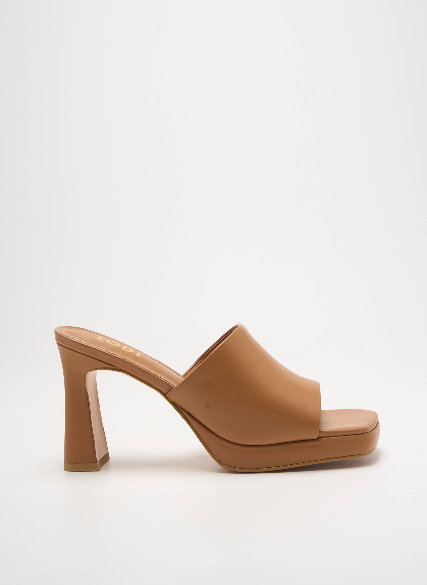 Mule/sabotai satino audinys kulnas nuo 7 iki 9 cm rudas LODI moteris