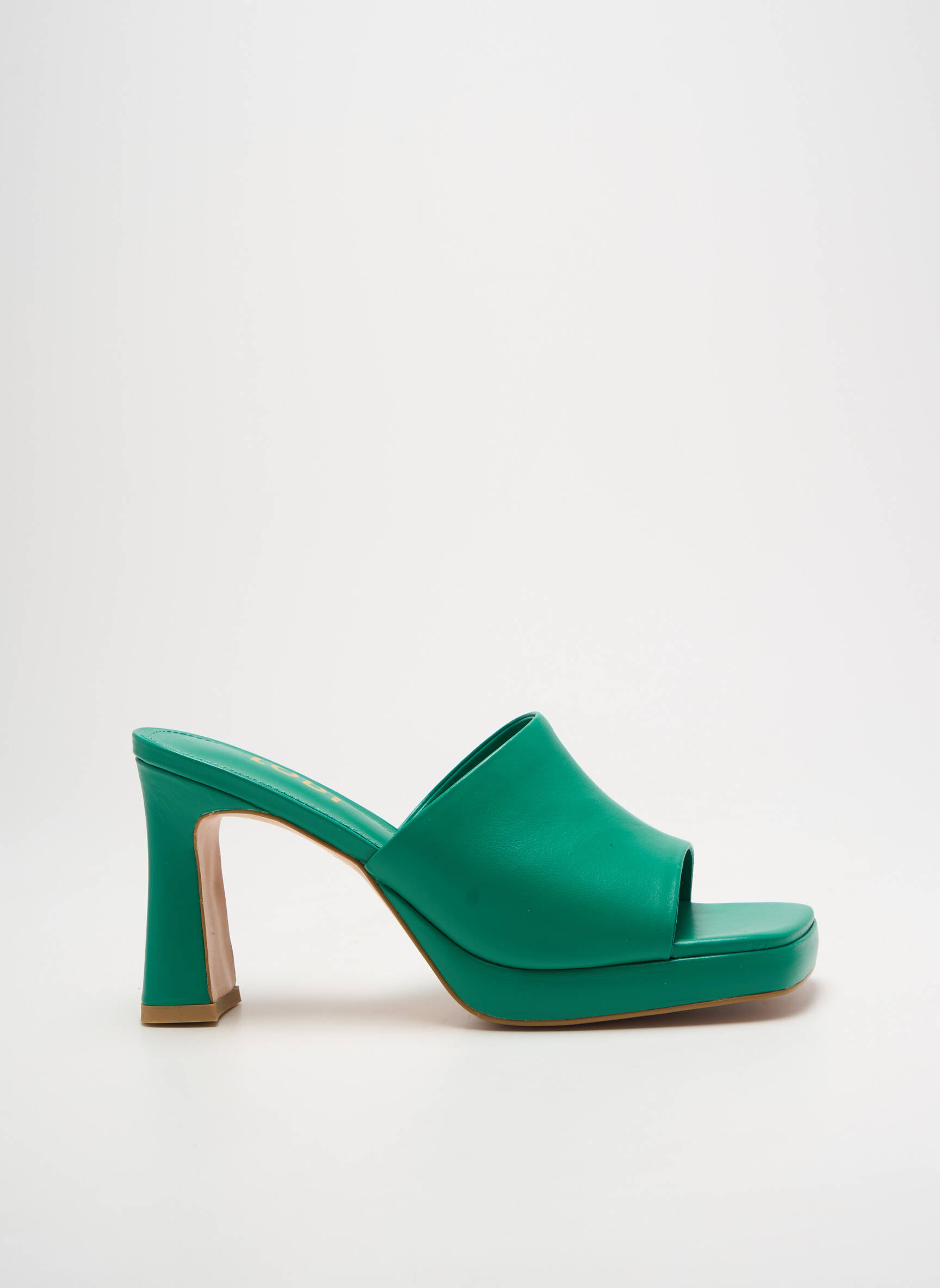 Mule/sabotai satino audinys kulnas nuo 7 iki 9 cm žalias LODI moteris