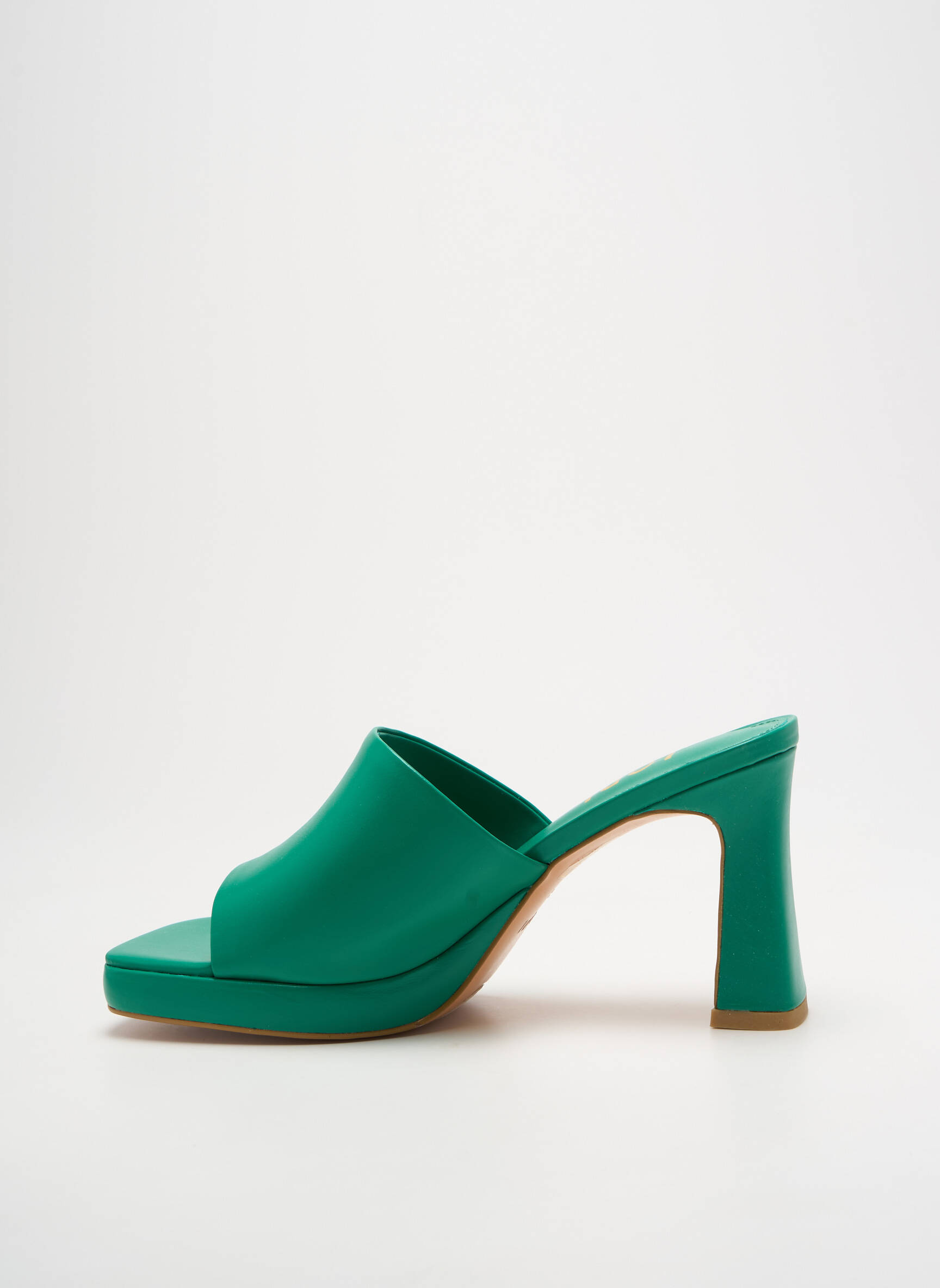 Mule/sabotai satino audinys kulnas nuo 7 iki 9 cm žalias LODI moteris
