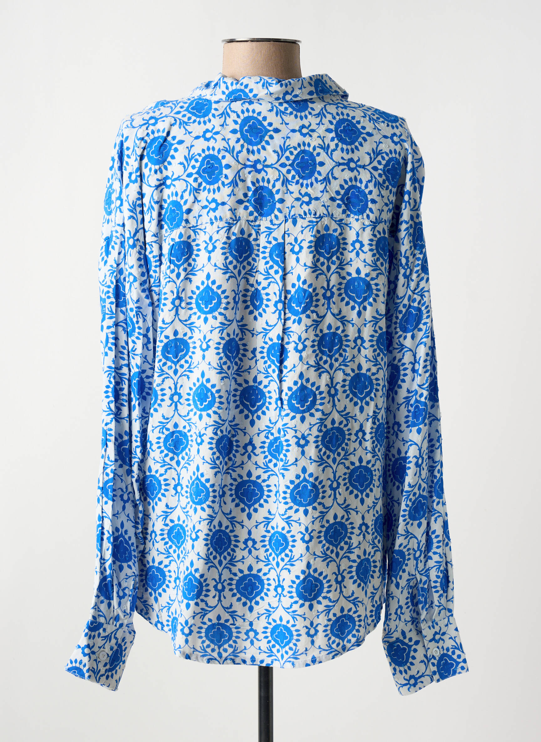 Moteriškas marškinys fantazijos raštas ilgos rankovės mėlyna C'EST BEAU LA VIE moteris