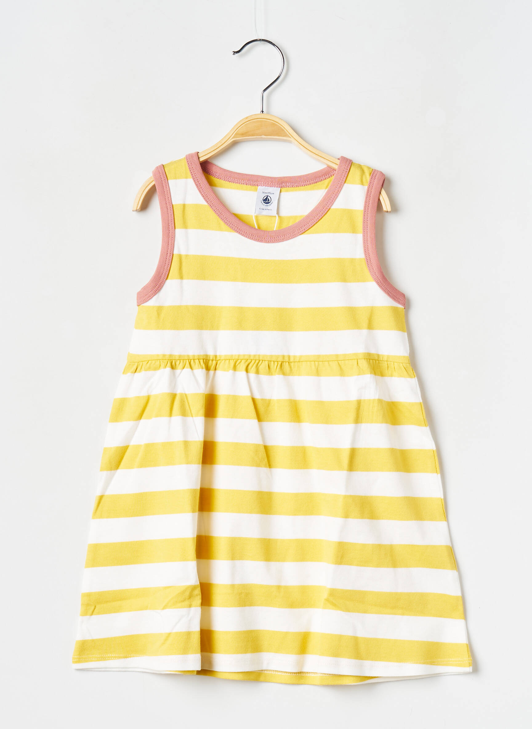 Pusilgių suknelė apvalus kaklas geltona PETIT BATEAU mergina