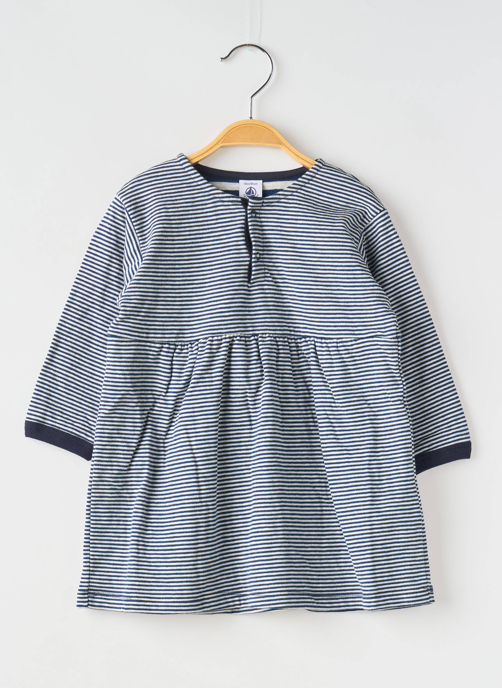 Pusilgių suknelė apvalus kaklas mėlyna PETIT BATEAU mergina