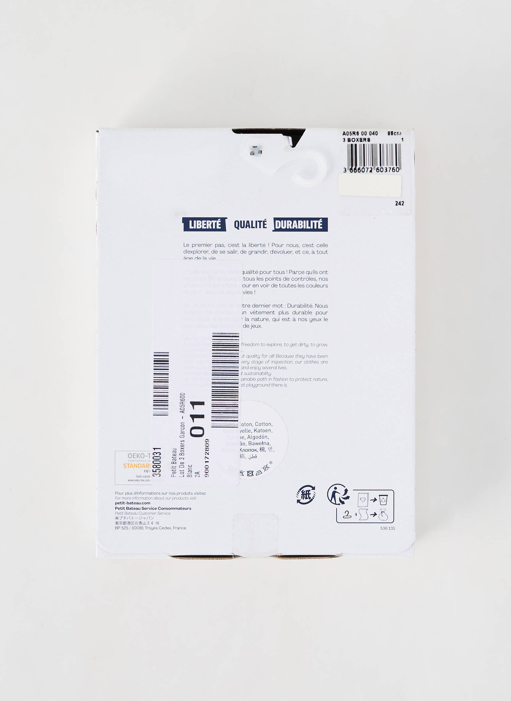 Bokseris baltas PETIT BATEAU berniukas