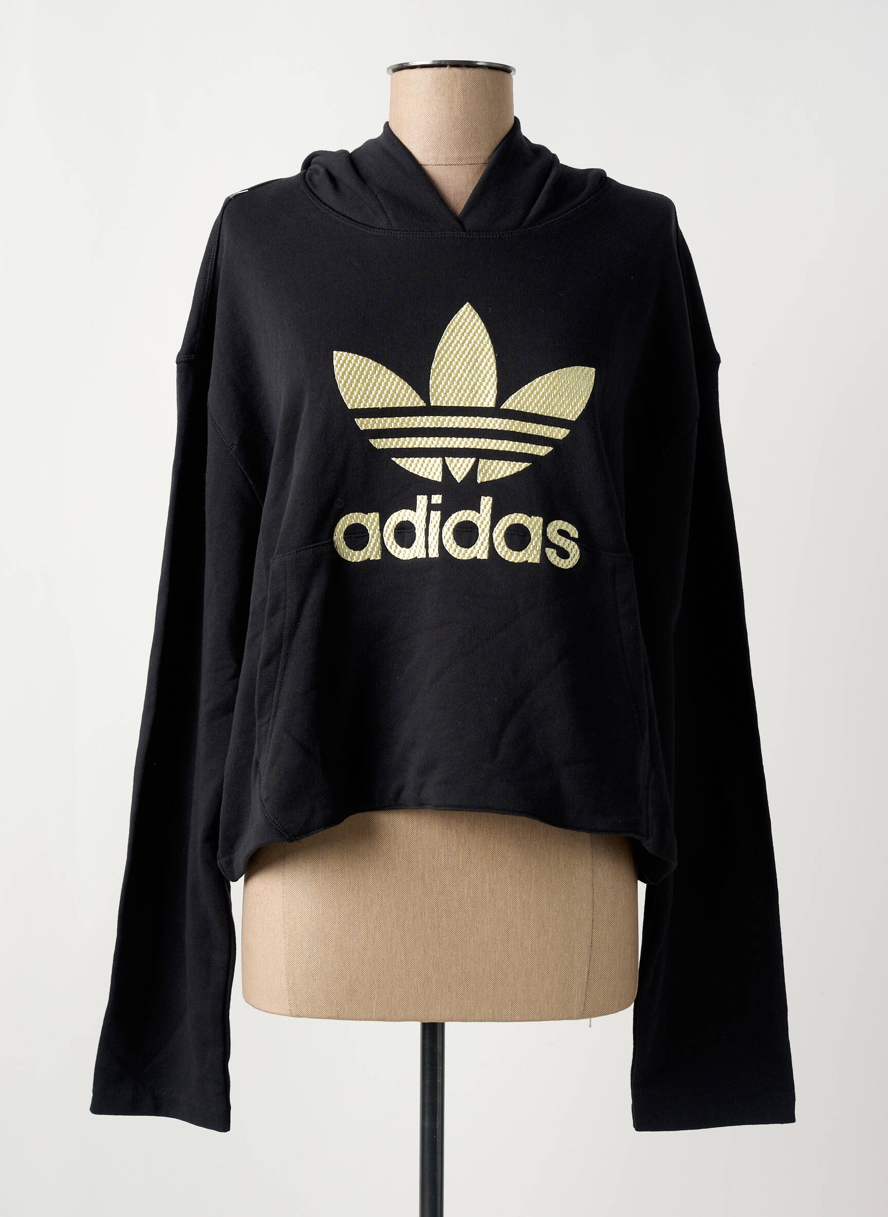 Kapišonas siuvinėjimas ilgos rankovės juodas ADIDAS moteris