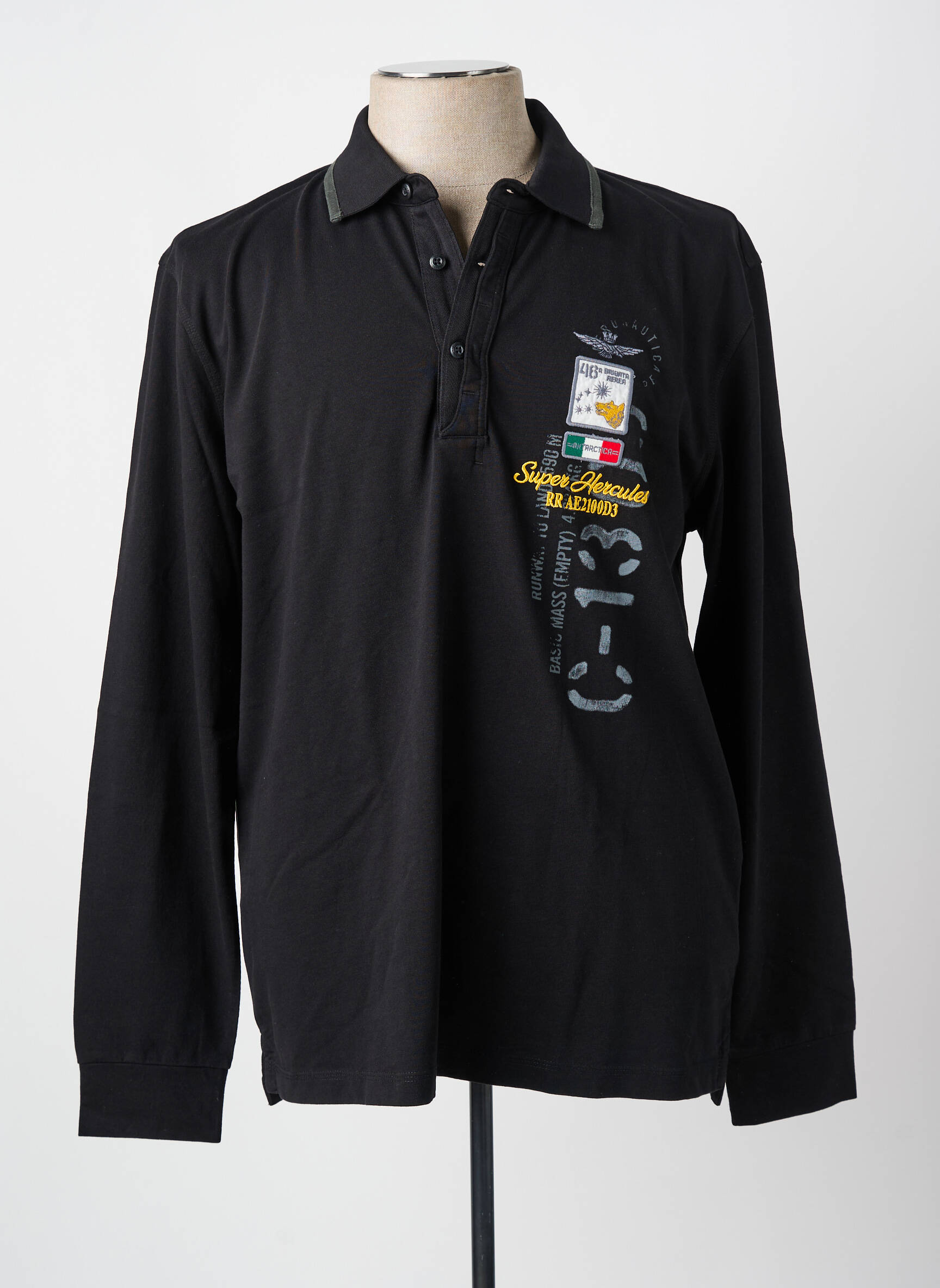 Polo ilgos rankovės ilgos rankovės juodas AERONAUTICA vyras