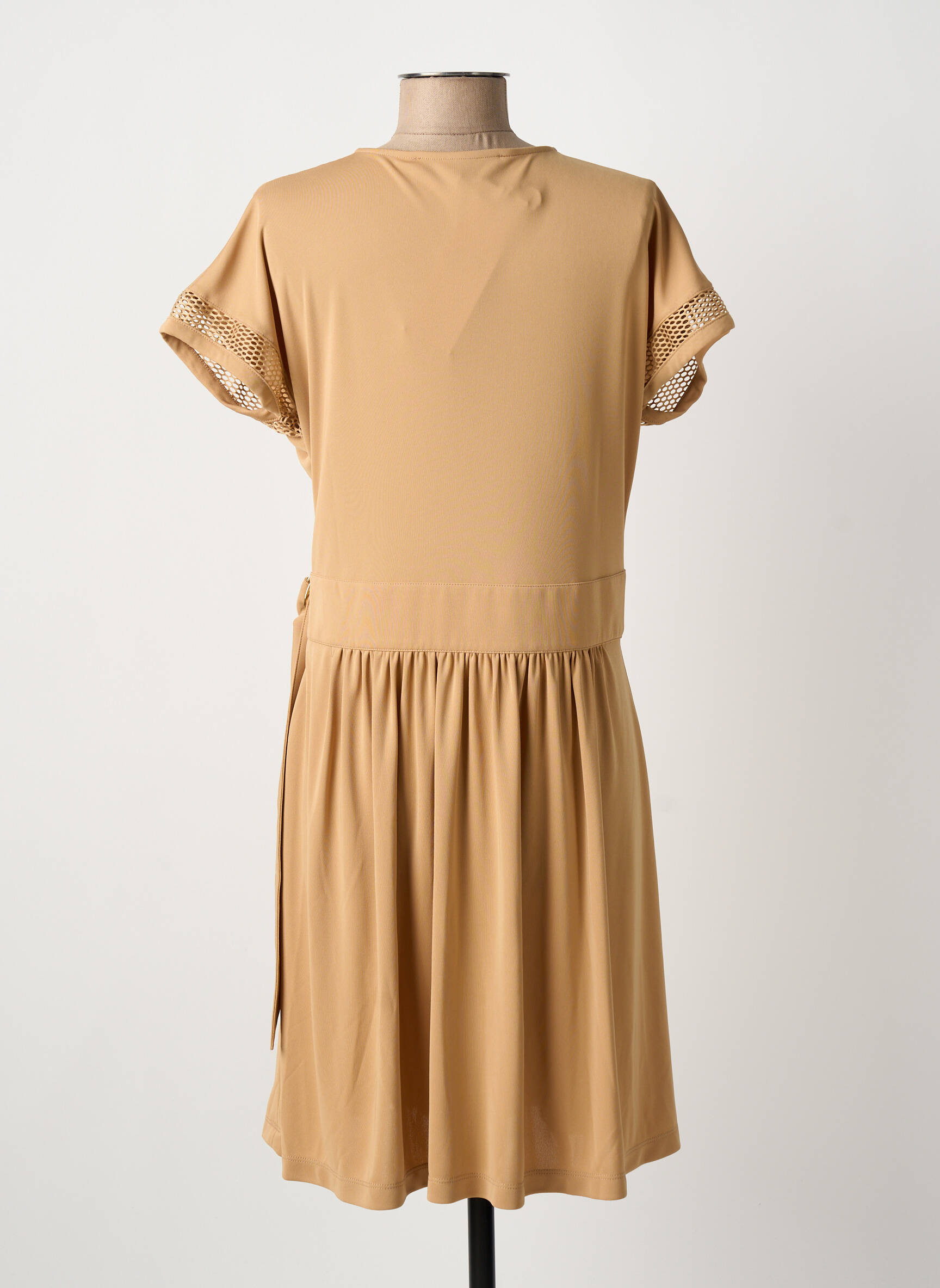 Pusilgių suknelė krepos audinys trumpas rankovės rudas ANANKE moteris