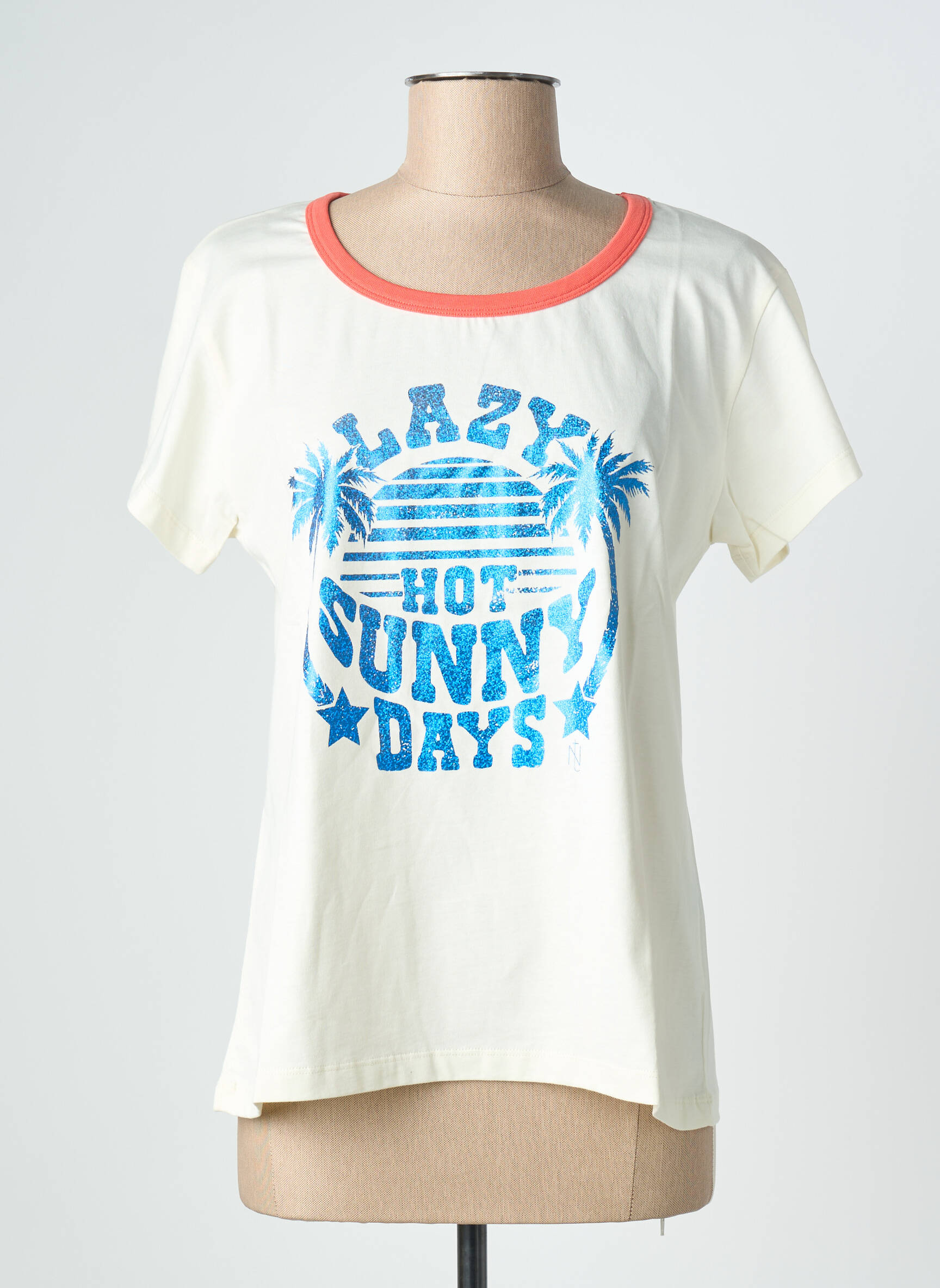 T-marškinys floqué serigrafija trumpas rankovės baltas NINE TEES moteris