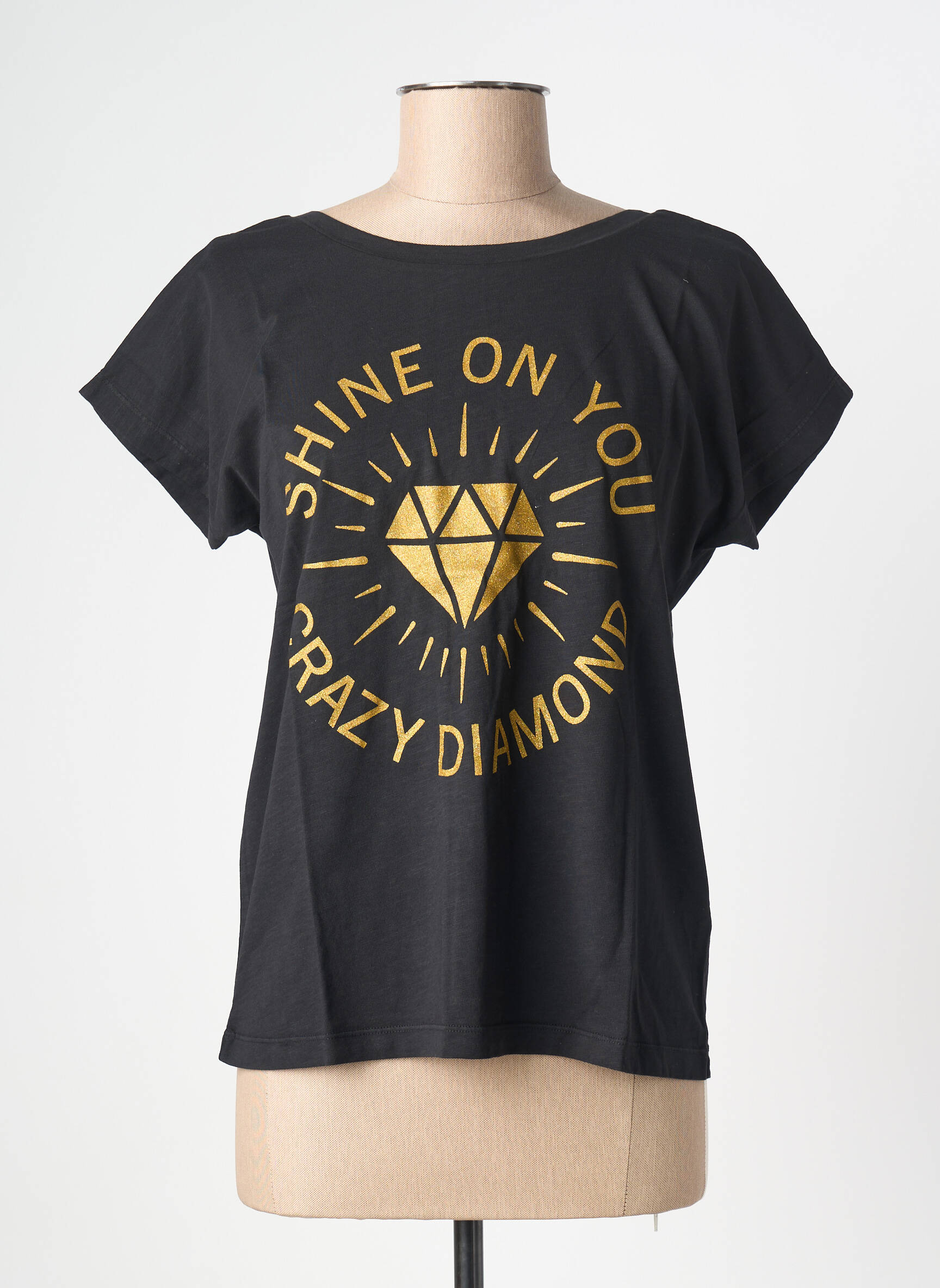 T-marškinys floqué serigrafija trumpas rankovės juodas NINE TEES moteris