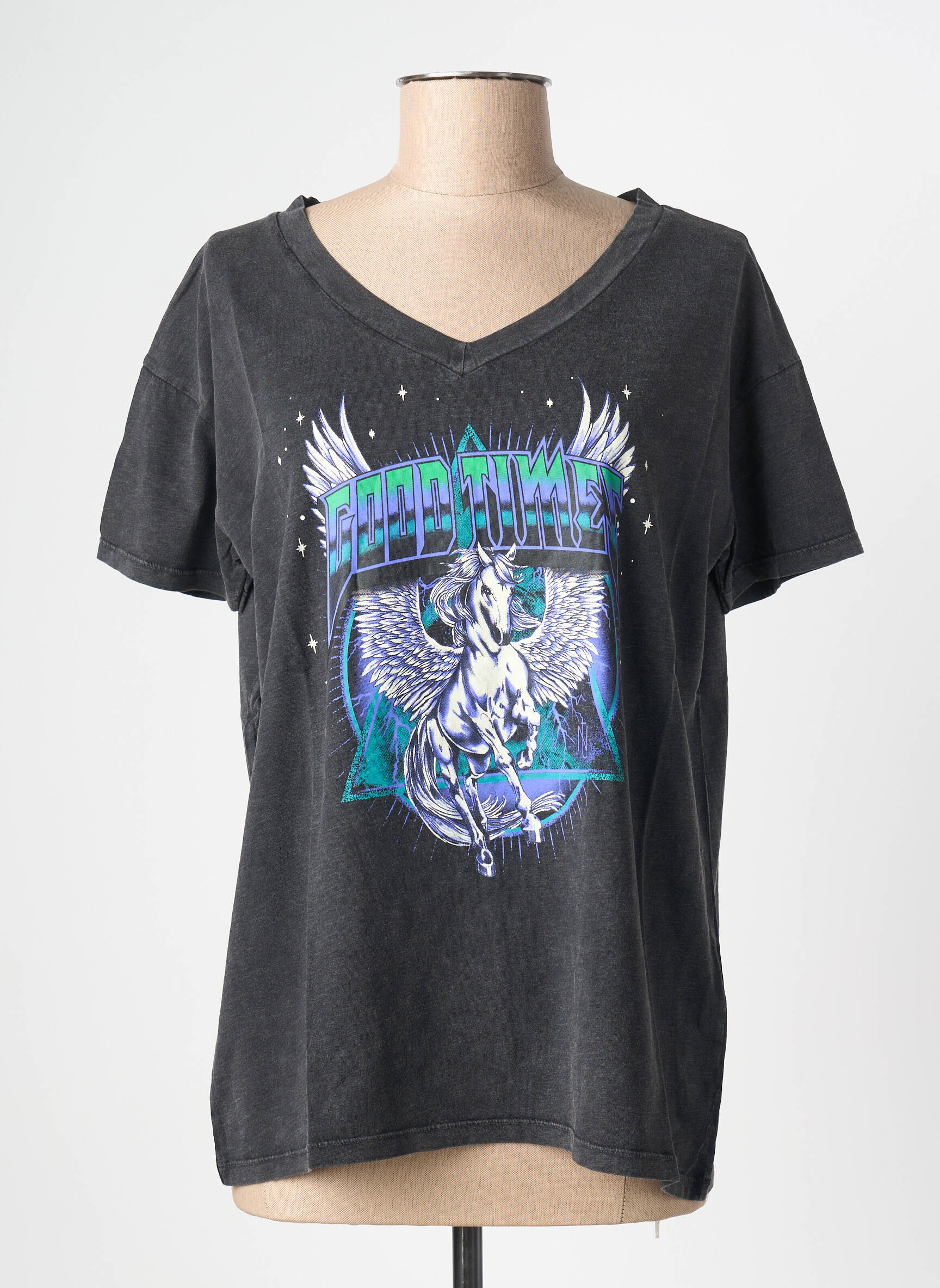 T-marškinys floqué serigrafija trumpas rankovės juodas NINE TEES moteris