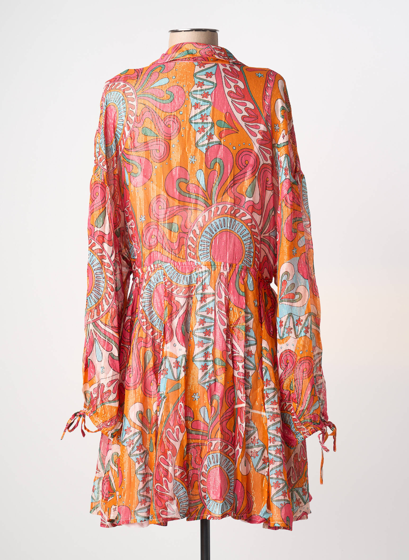 Pusilgių suknelė fantazijos raštas ilgos rankovės oranžinė SUNDRESS moteris